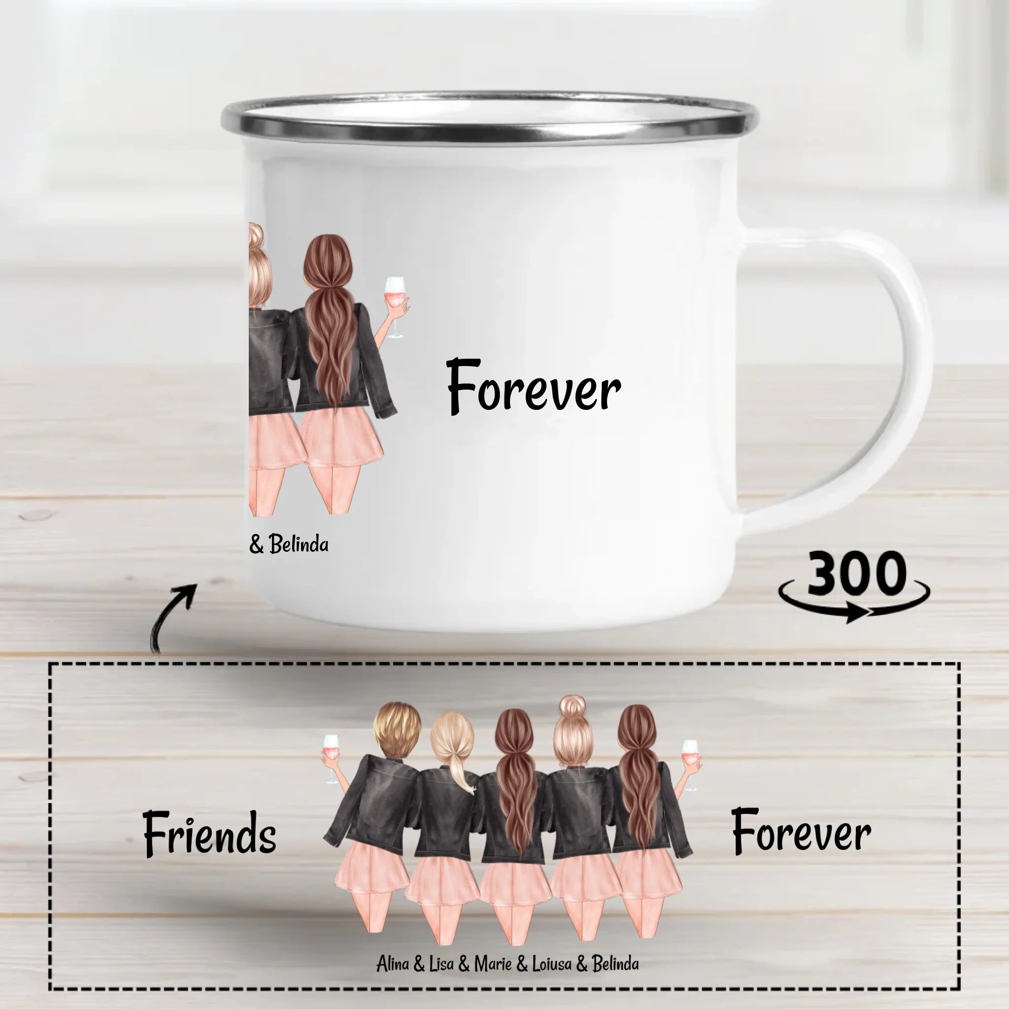 5 Freundinnen Tasse Geschenk personalisiert - Cantty