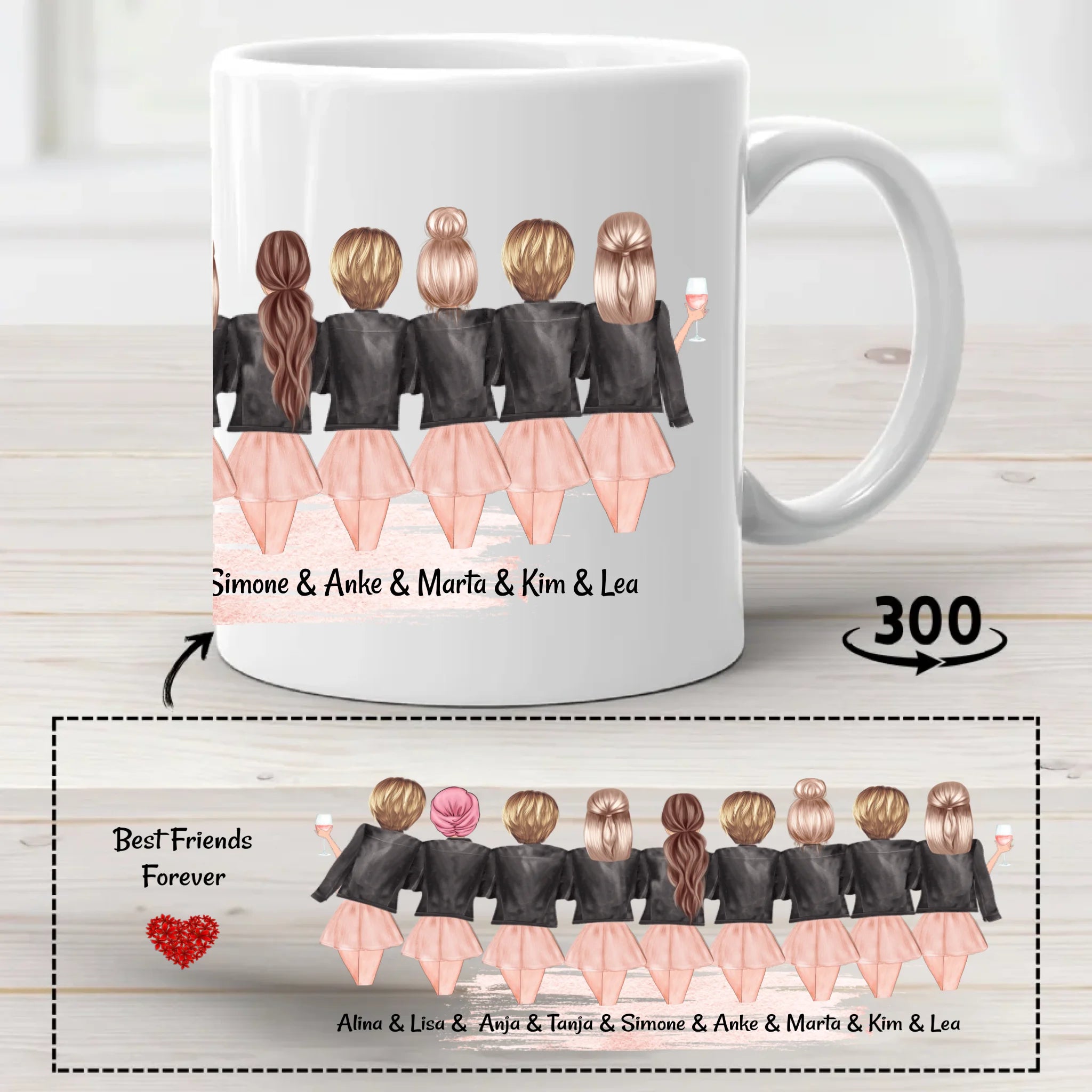 9 Freundinnen Geschenk Tasse personalisieren - Cantty