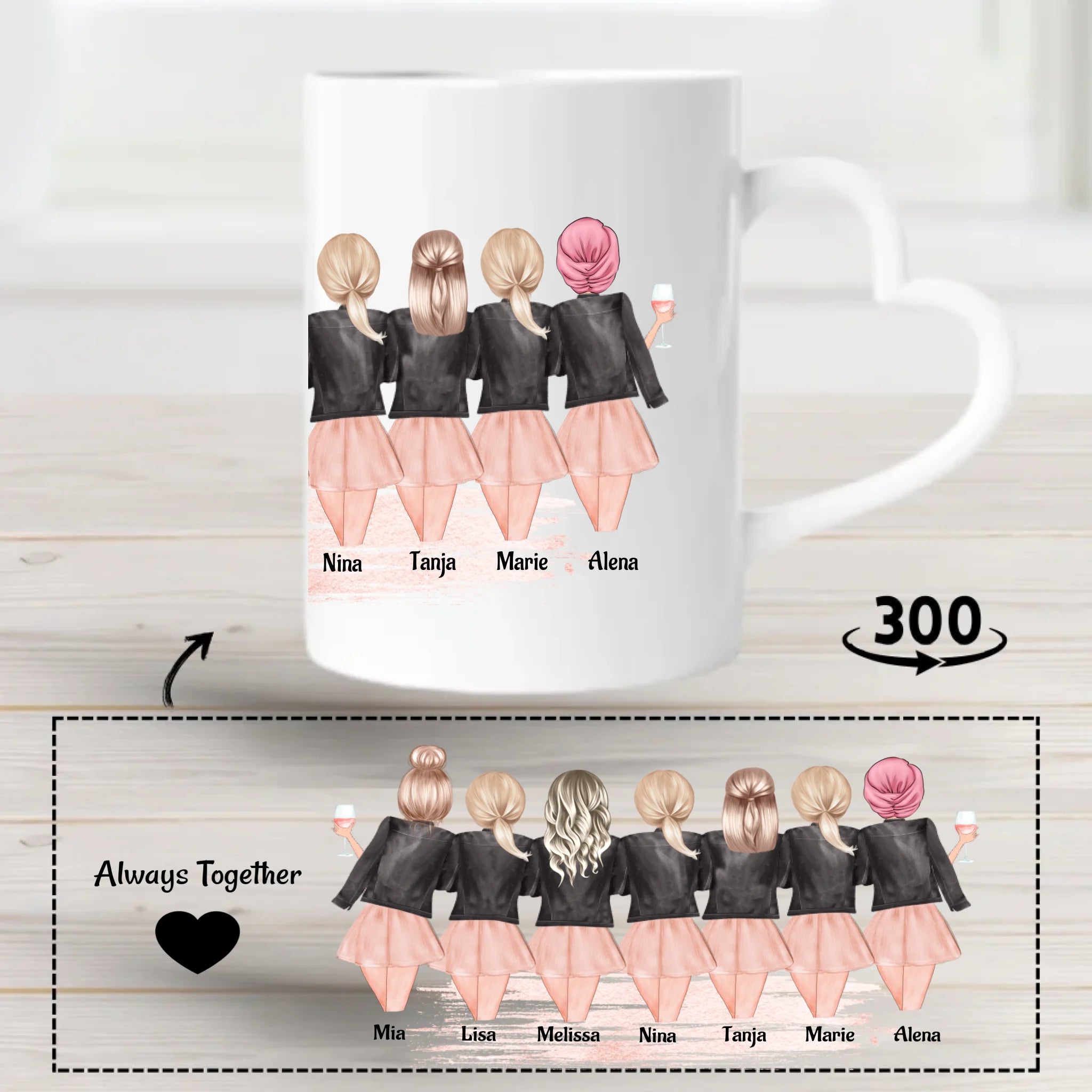 7 Freundinnen personalisierte Tasse Geschenk - Cantty