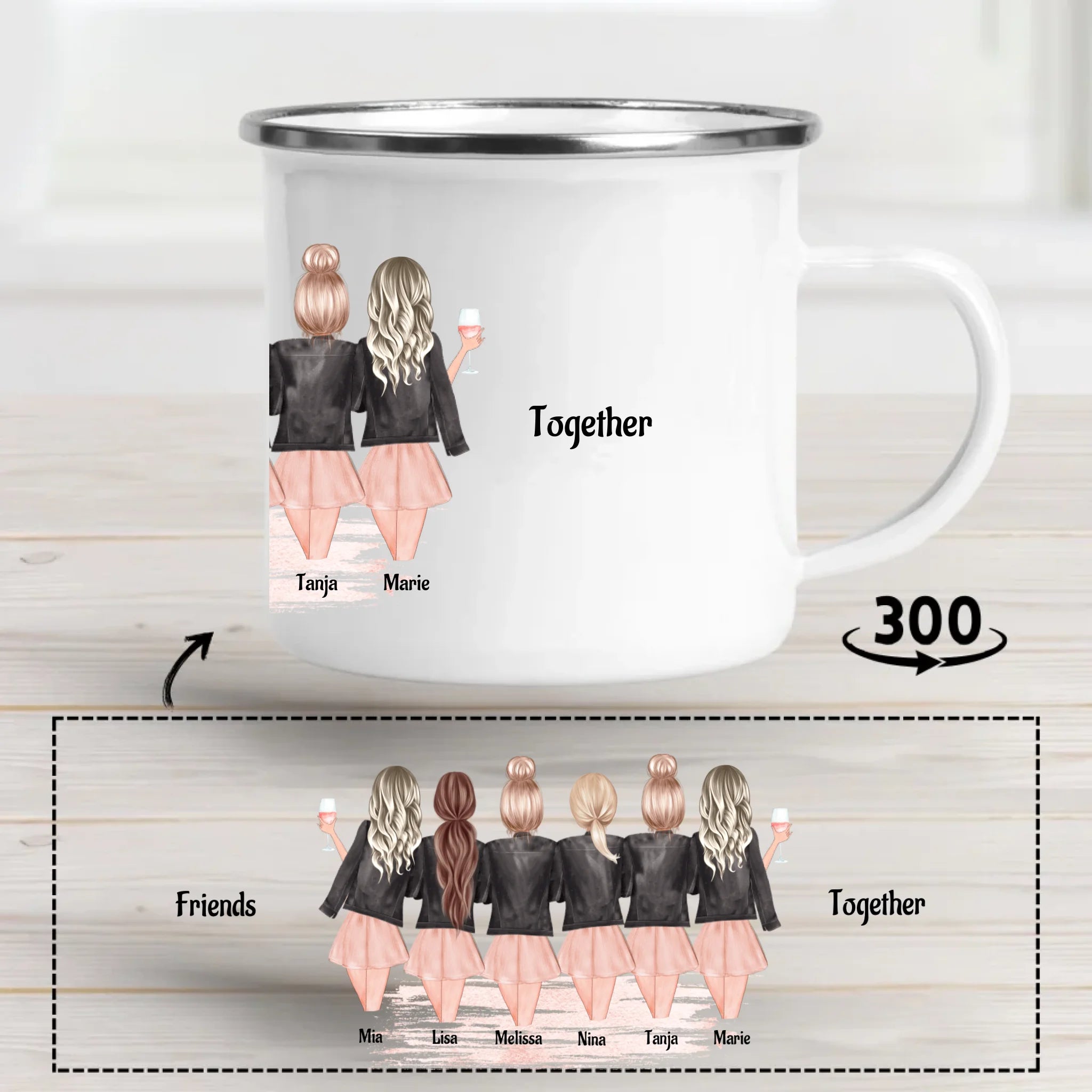 6 Freundinnen Tasse Geschenk mit Namen und Spruch - Cantty