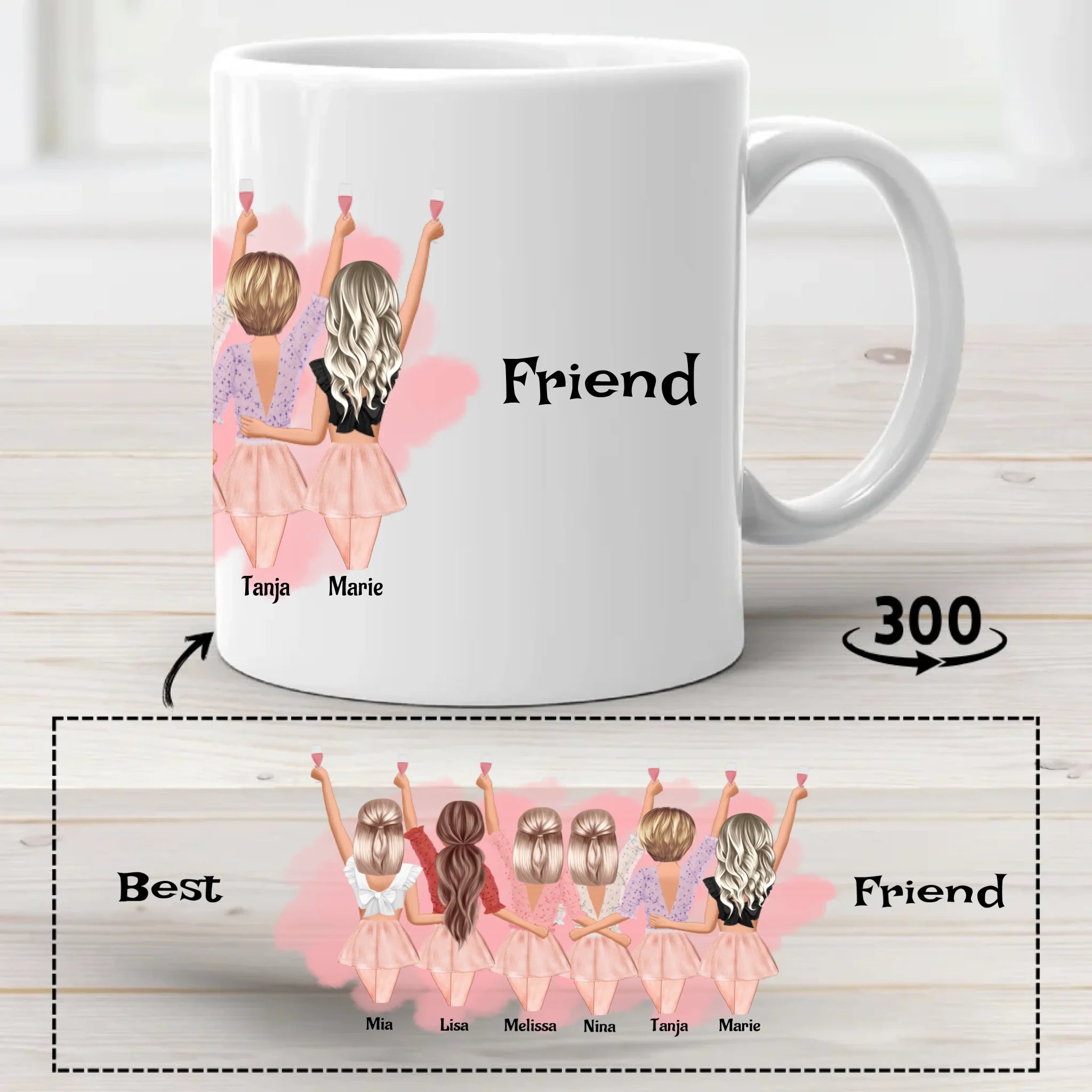 Geschenk Tasse für 6 Freundinnen personalisiert - Cantty