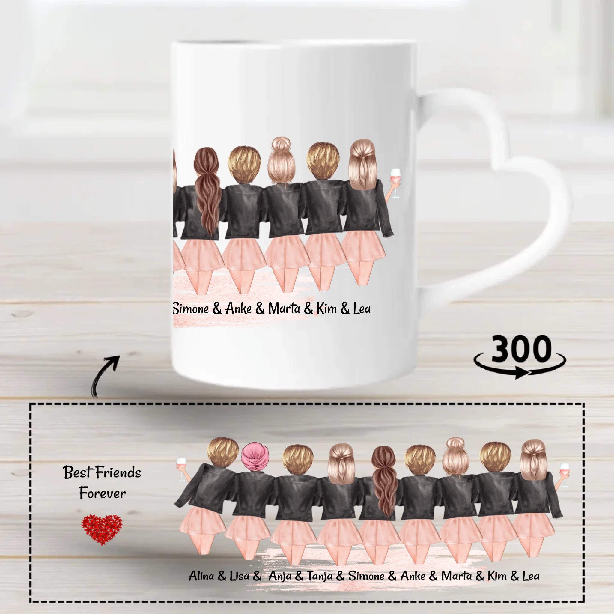 9 Freundinnen Geschenk Tasse personalisieren - Cantty
