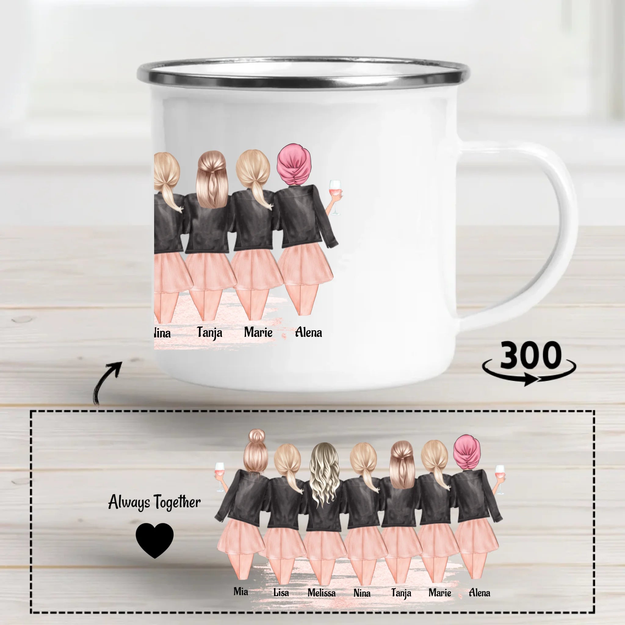 7 Freundinnen personalisierte Tasse Geschenk - Cantty