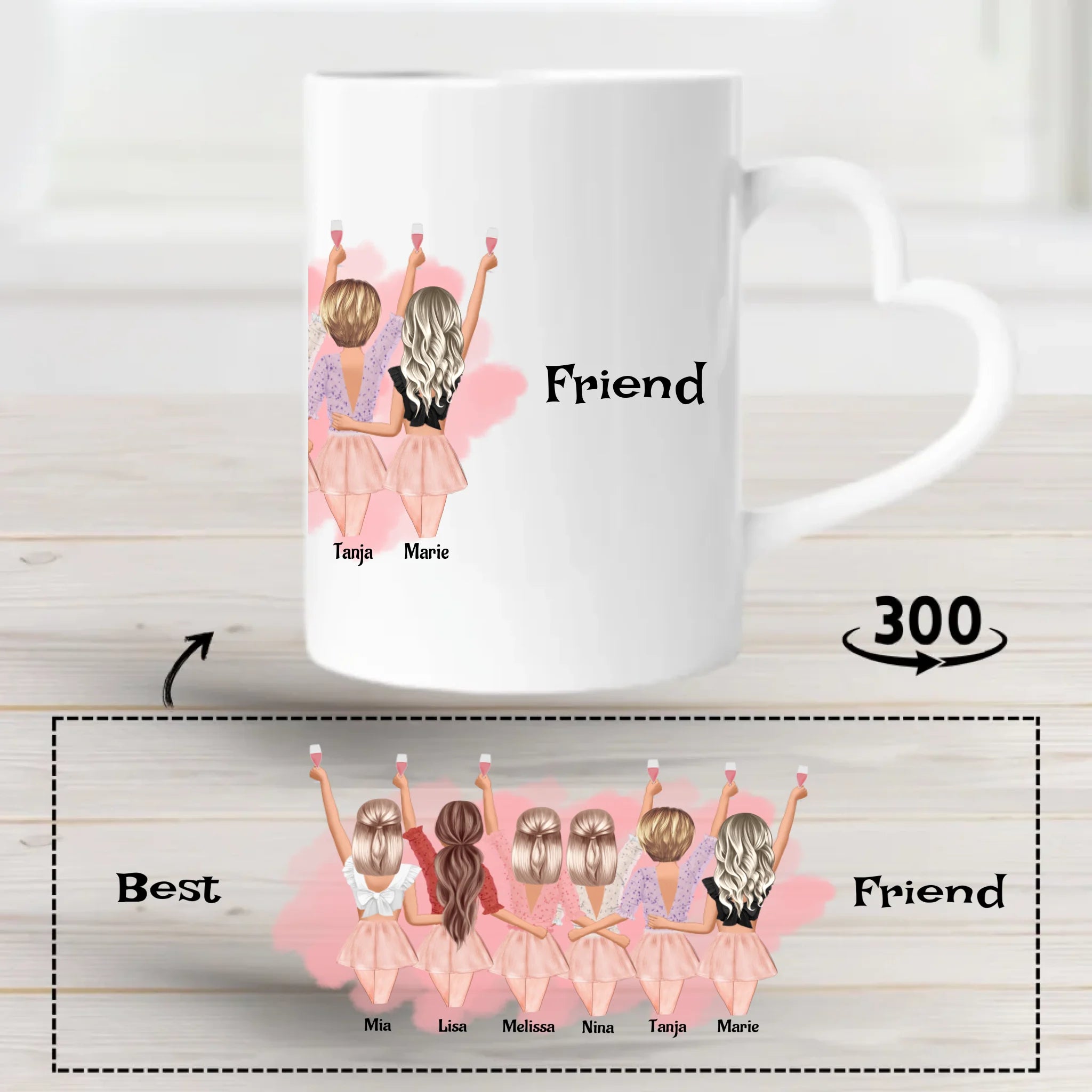 Geschenk Tasse für 6 Freundinnen personalisiert - Cantty