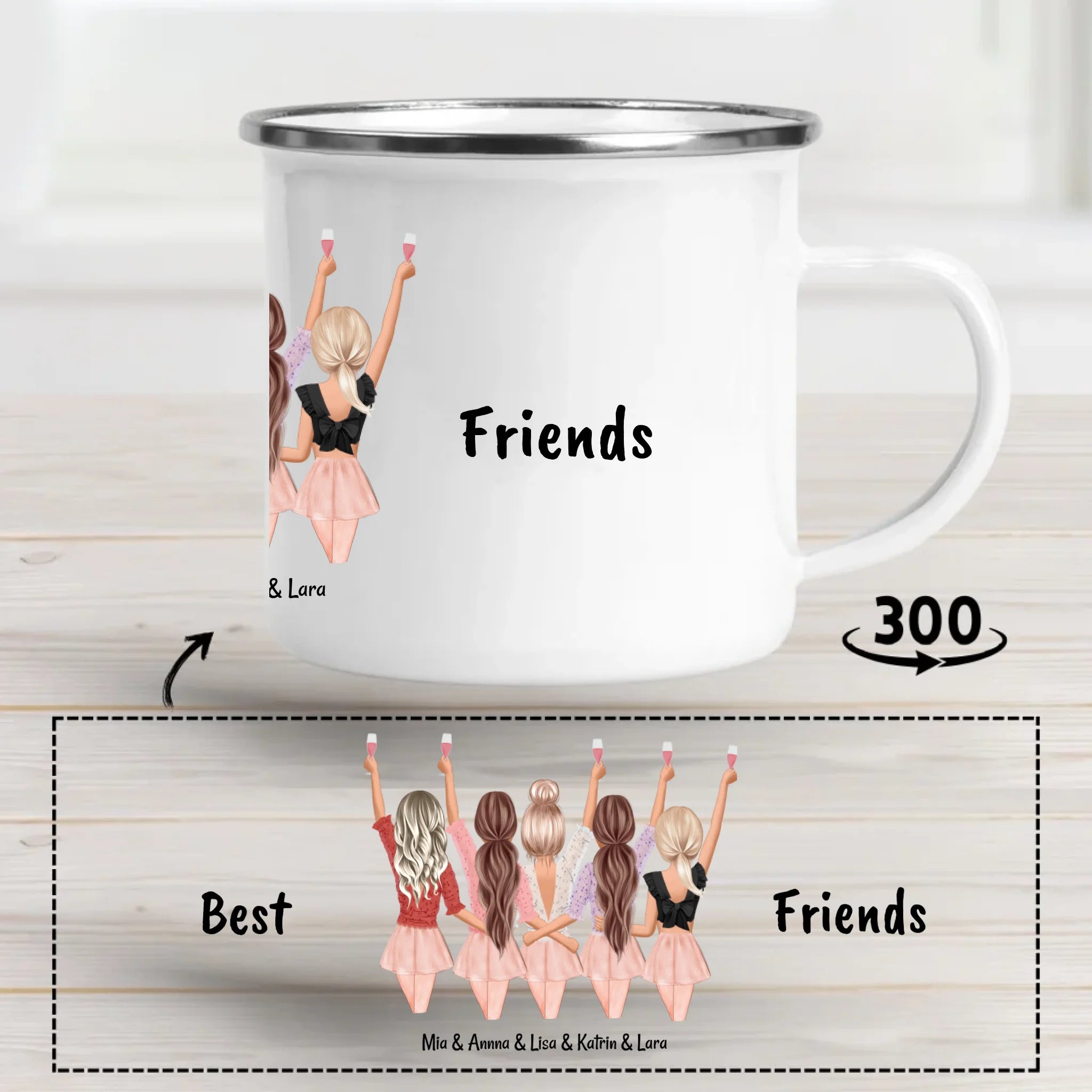 Geschenk Tasse 5 Freundinnen mit Namen Spruch - Cantty