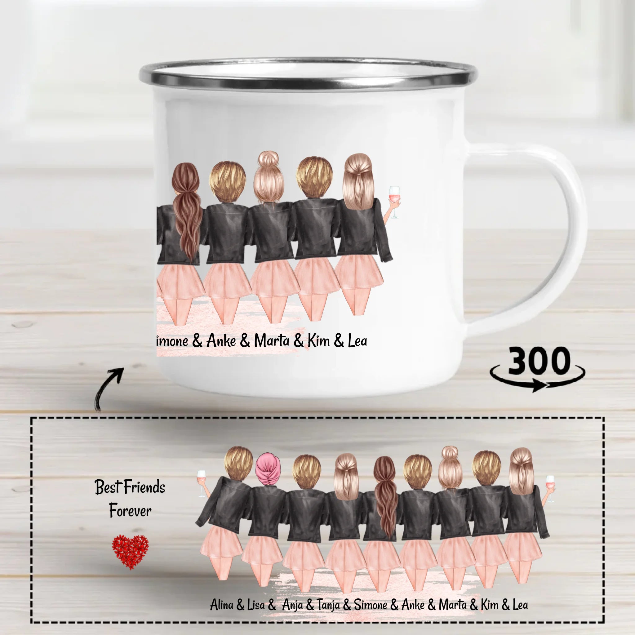 9 Freundinnen Geschenk Tasse personalisieren - Cantty