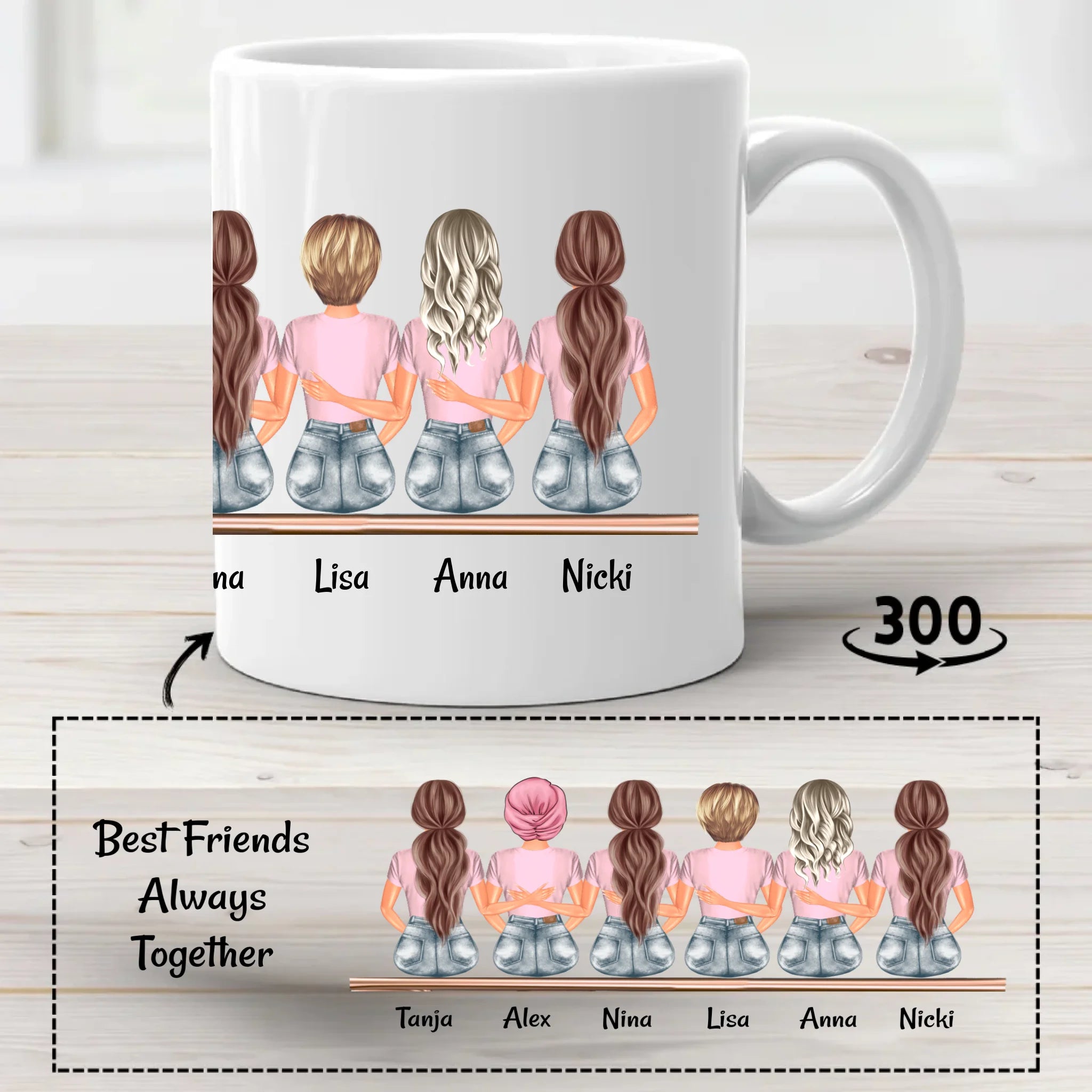 Tasse Geschenk 6 Freundinnen mit Namen und Spruch - Cantty