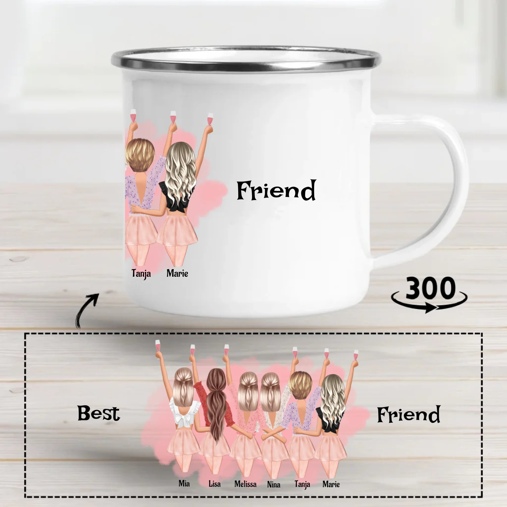 Geschenk Tasse für 6 Freundinnen personalisiert - Cantty