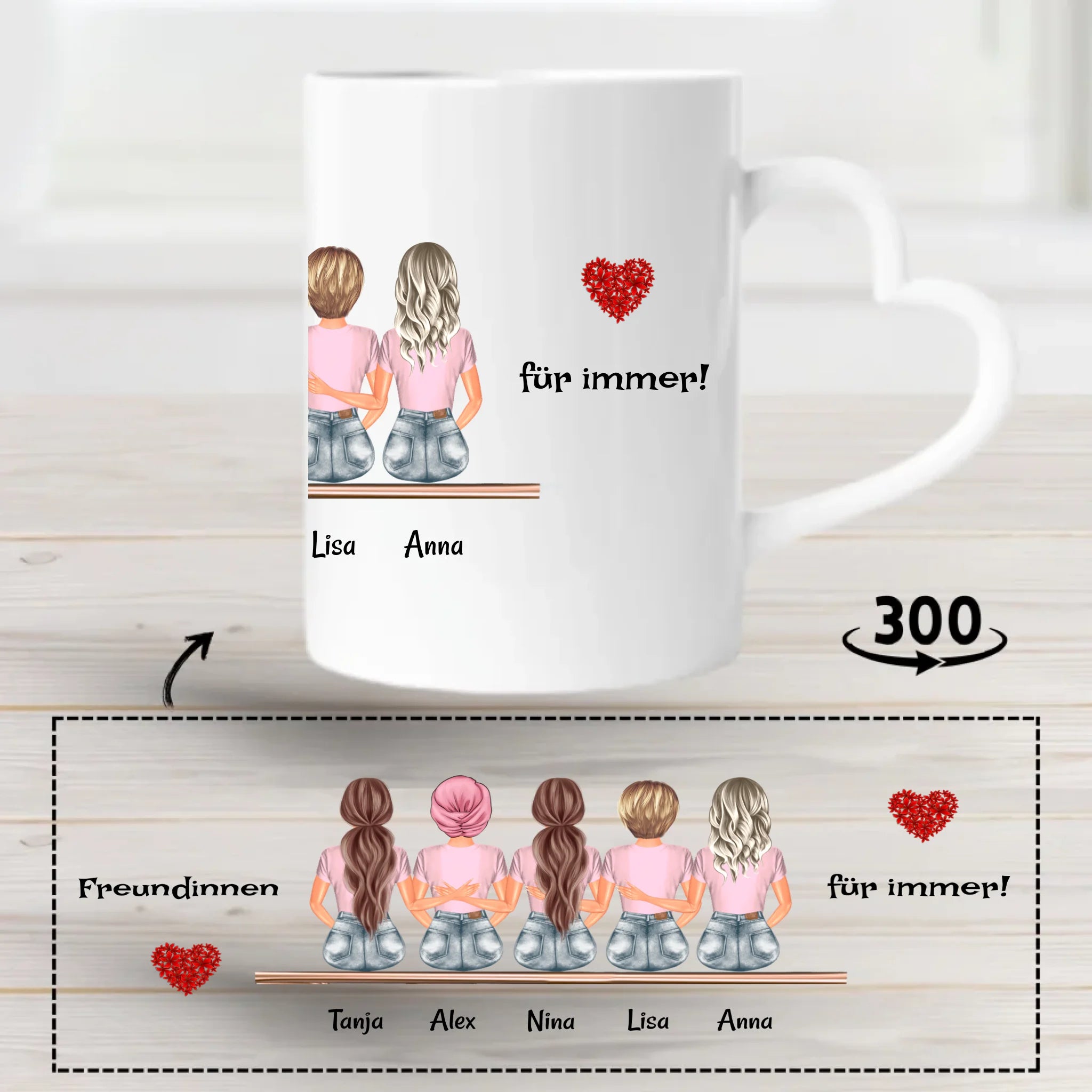 Tasse Geschenk 5 Freundinnen personalisiert - Cantty