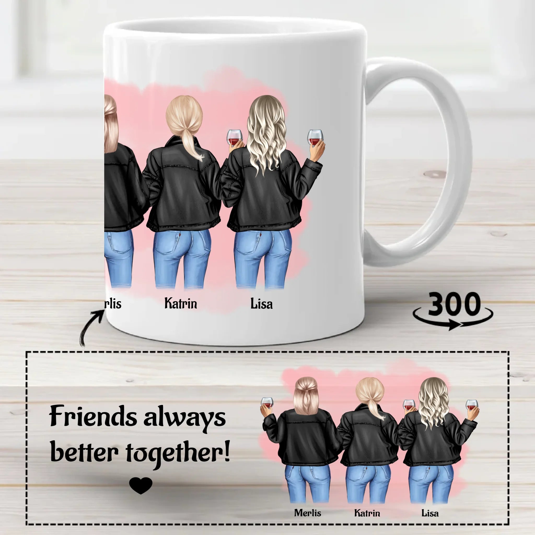 Geschenk Tasse für 3 Freundinnen personalisiert - Cantty