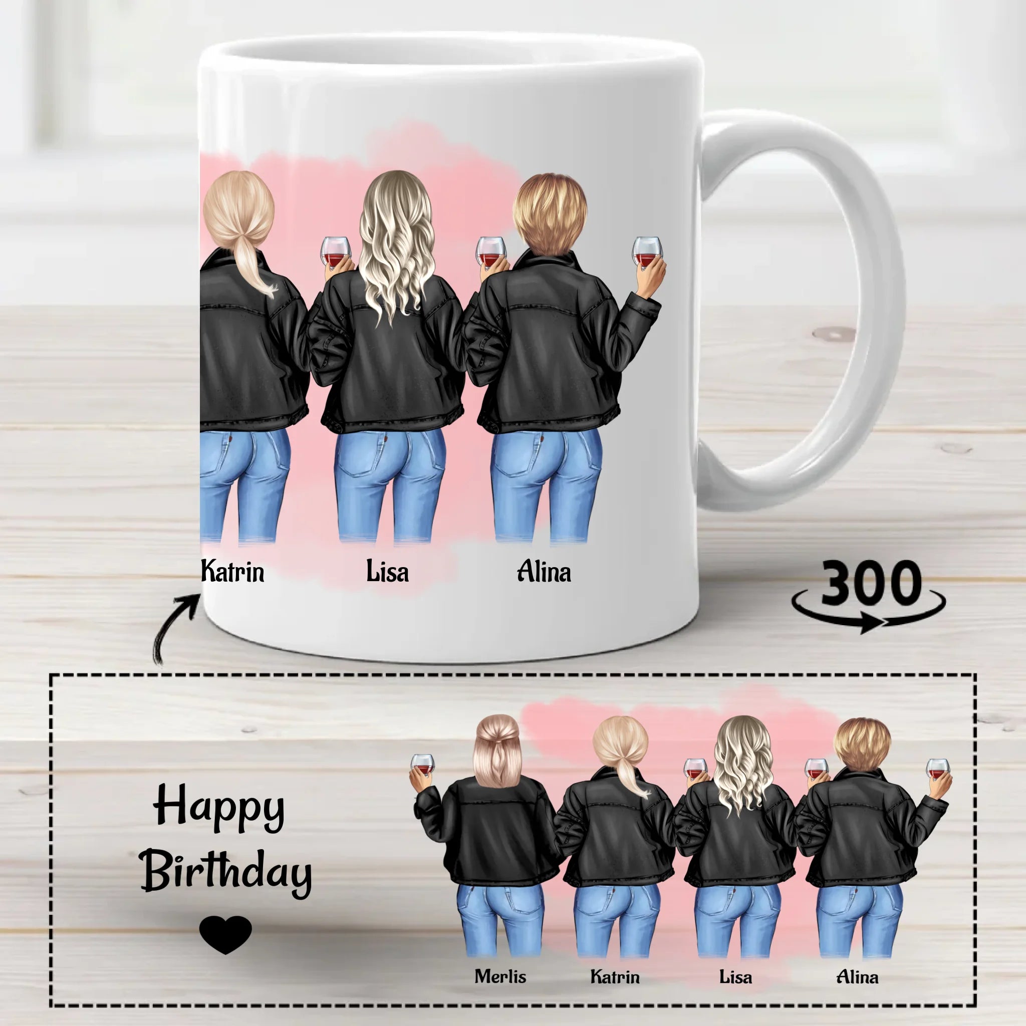 4 Freundinnen Tasse personalisiert - Cantty