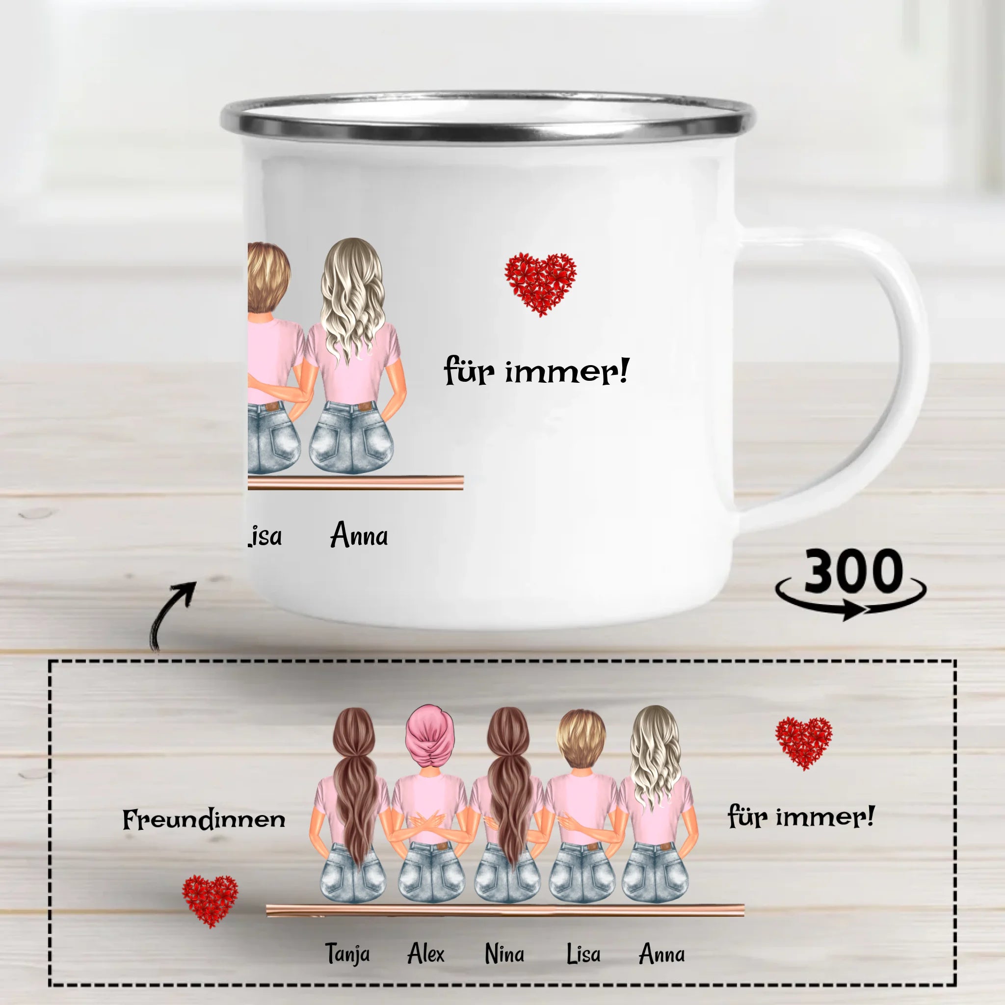 Tasse Geschenk 5 Freundinnen personalisiert - Cantty