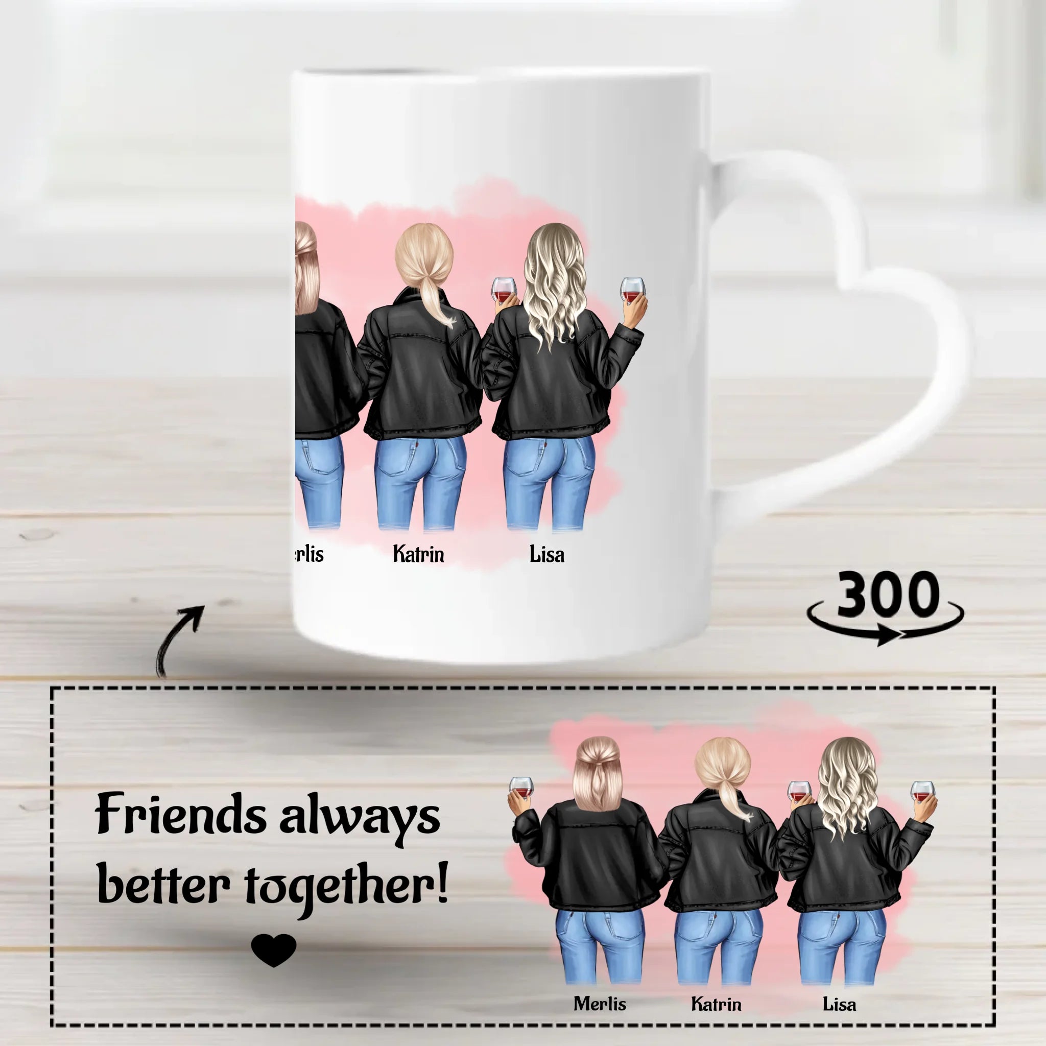 Geschenk Tasse für 3 Freundinnen personalisiert - Cantty