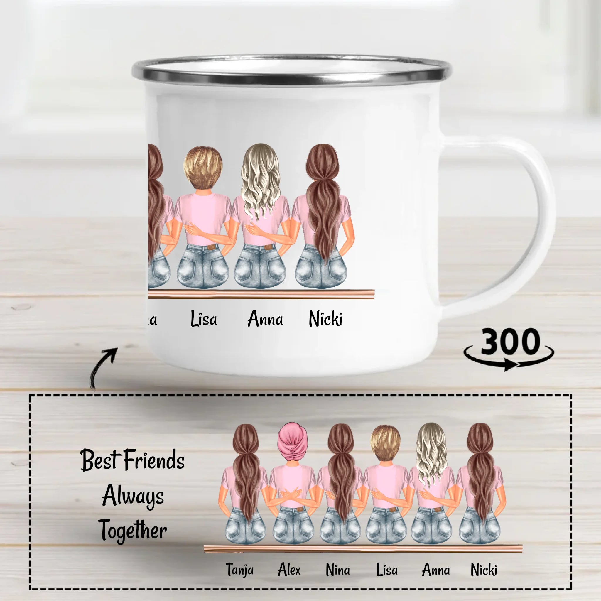 Tasse Geschenk 6 Freundinnen mit Namen und Spruch - Cantty