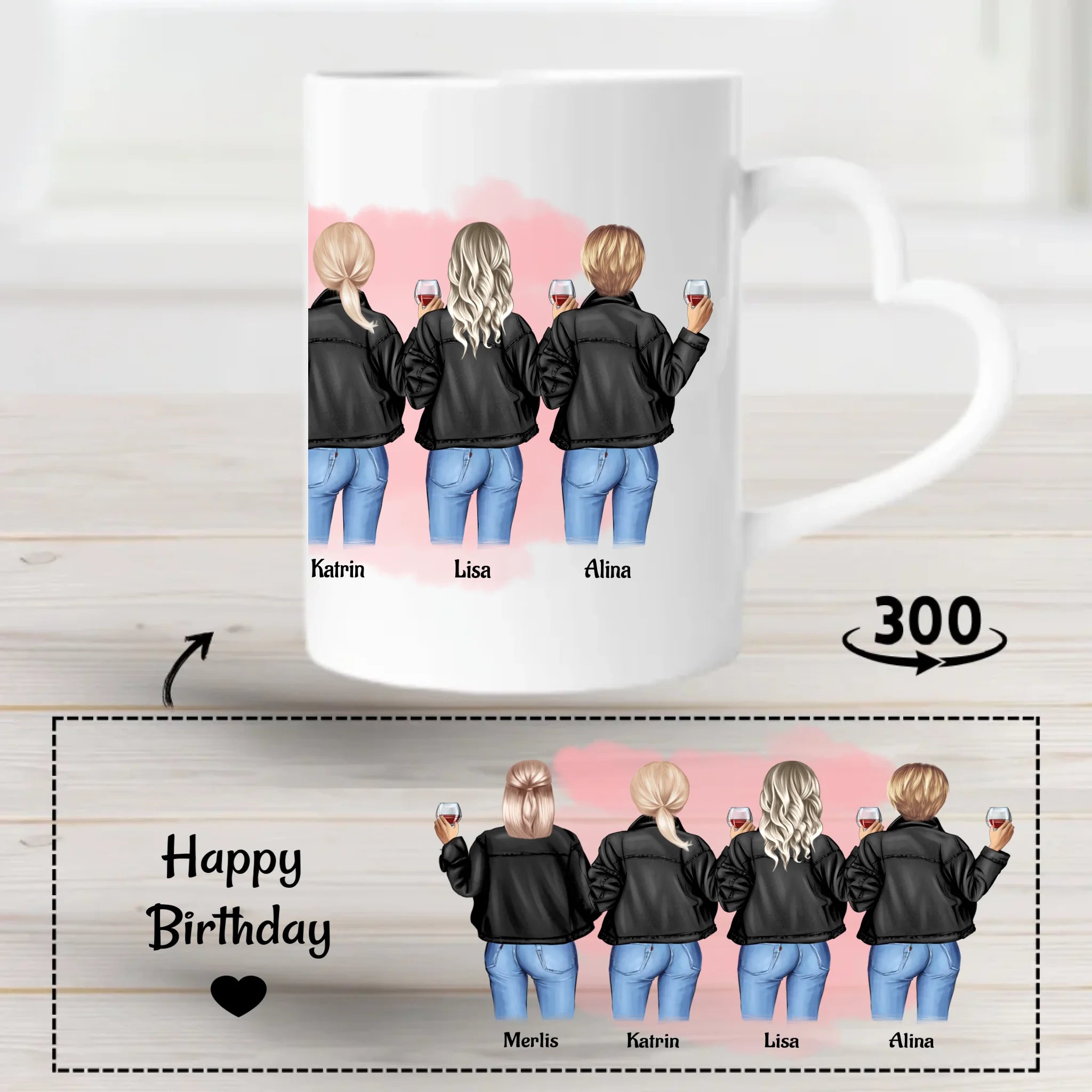 4 Freundinnen Tasse personalisiert - Cantty