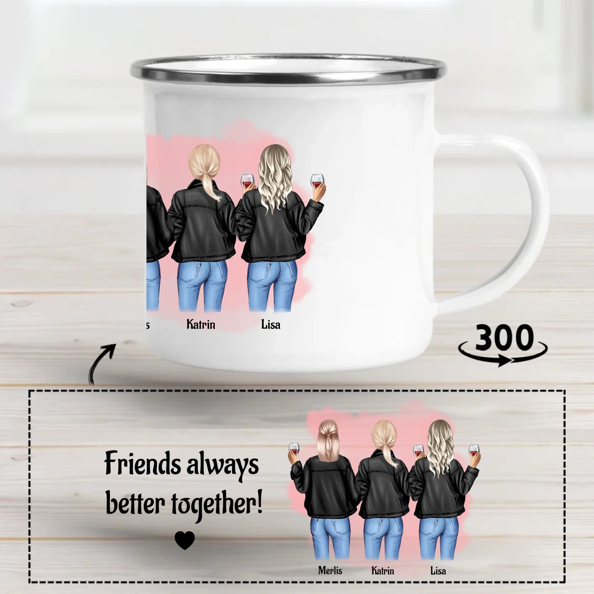 Geschenk Tasse für 3 Freundinnen personalisiert - Cantty