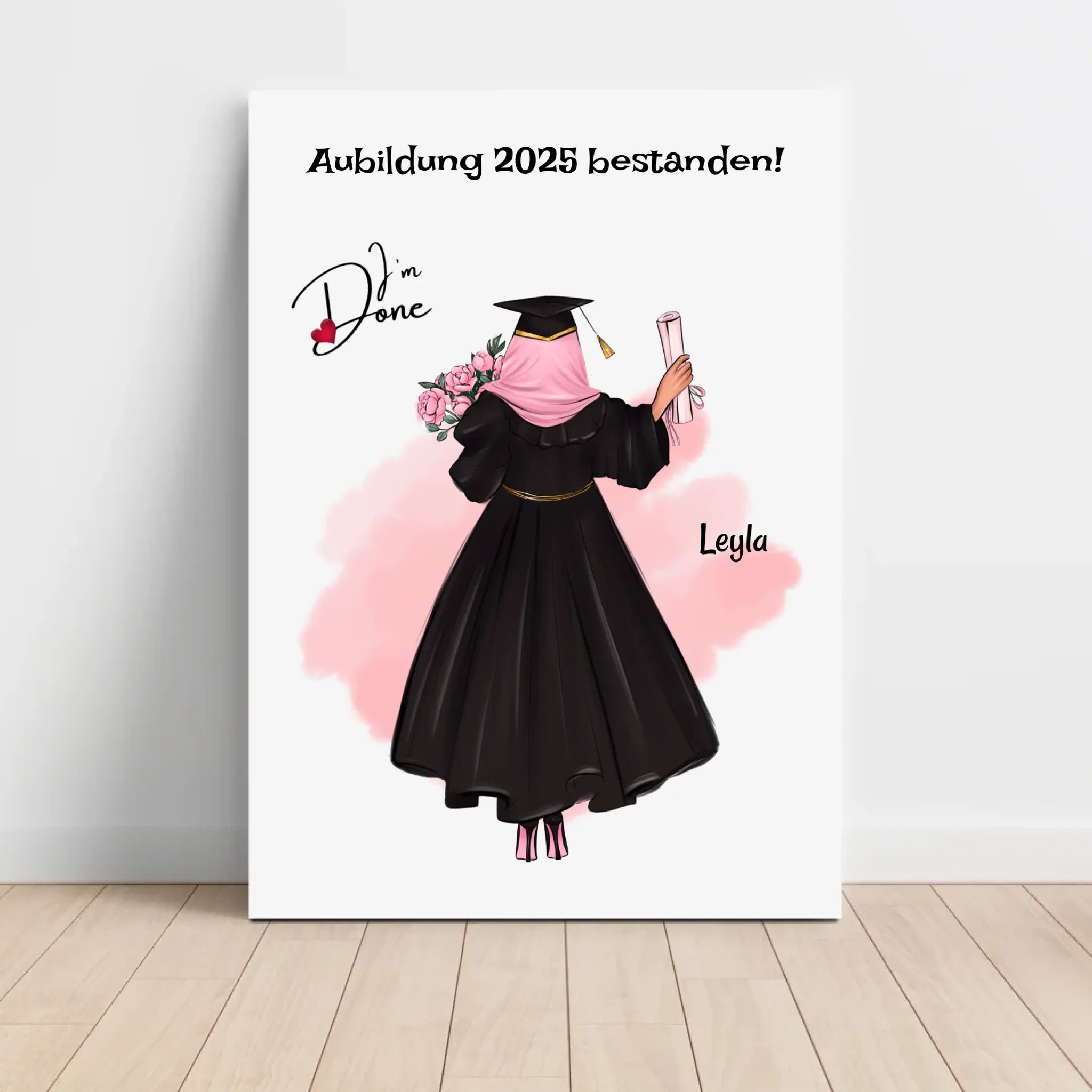 Mädchen mit Kopftuch Muslimin Ausbildung Abschlussgeschenk Poster personalisiert - Cantty