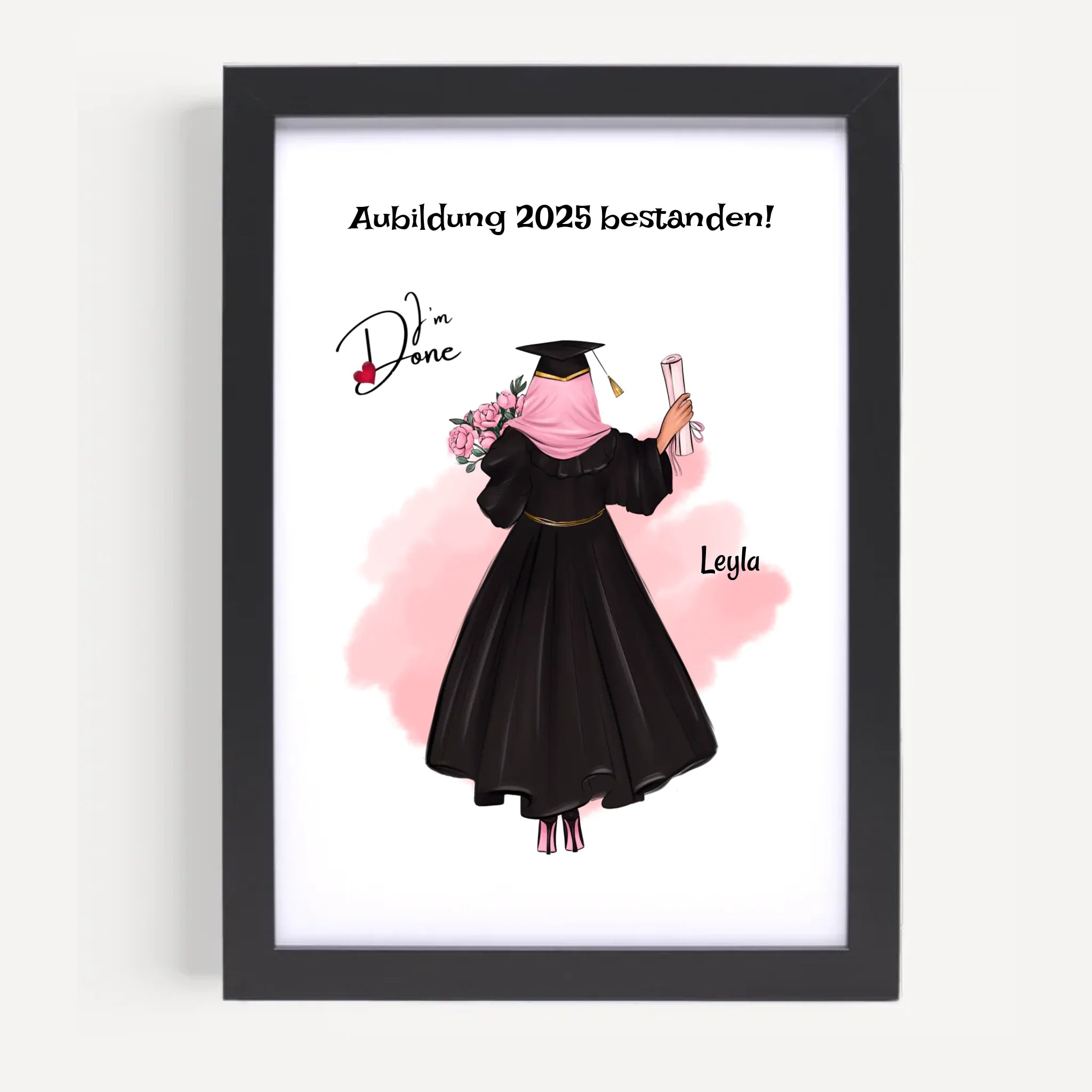 Mädchen mit Kopftuch Muslimin Ausbildung Abschlussgeschenk Poster personalisiert - Cantty