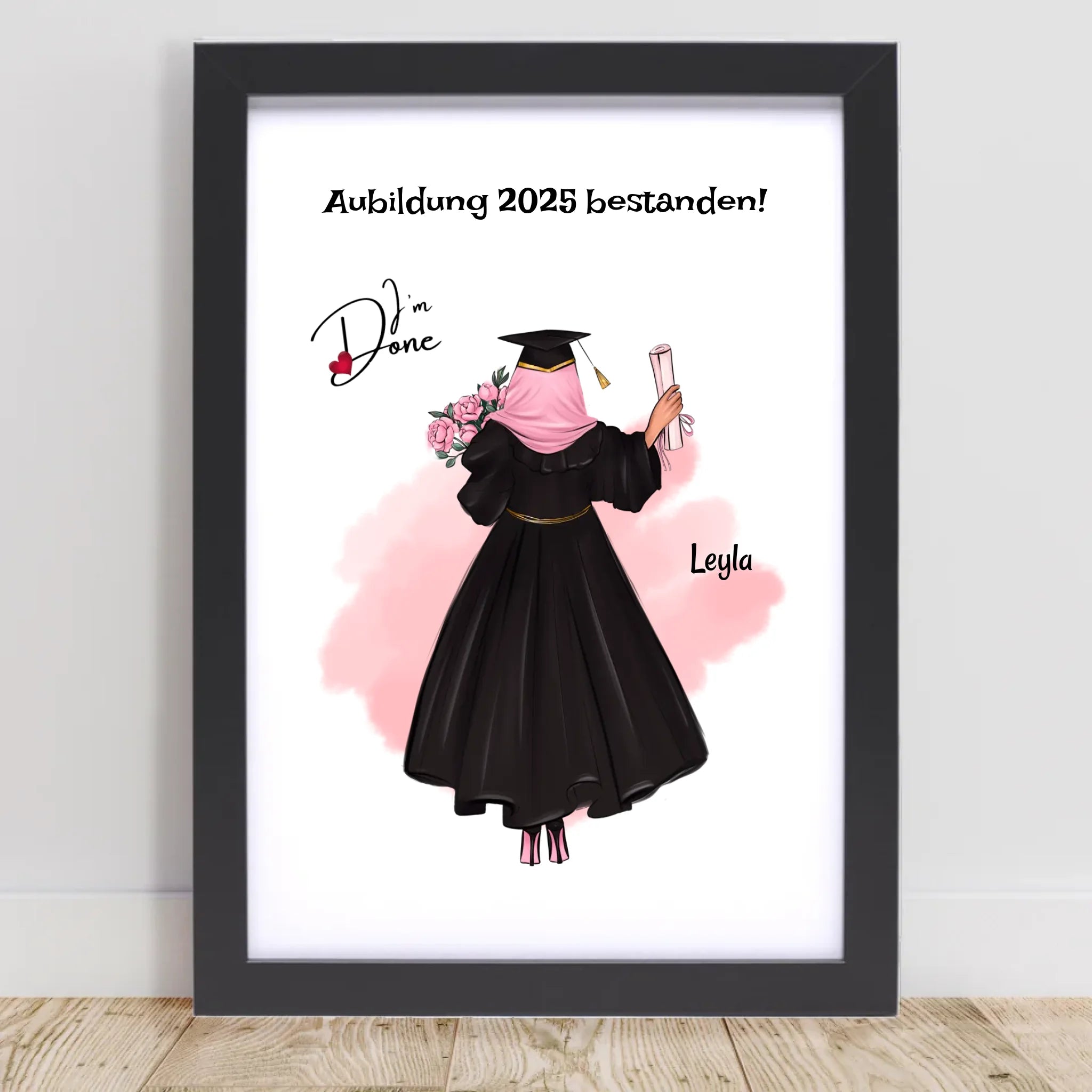 Mädchen mit Kopftuch Muslimin Ausbildung Abschlussgeschenk Poster personalisiert - Cantty