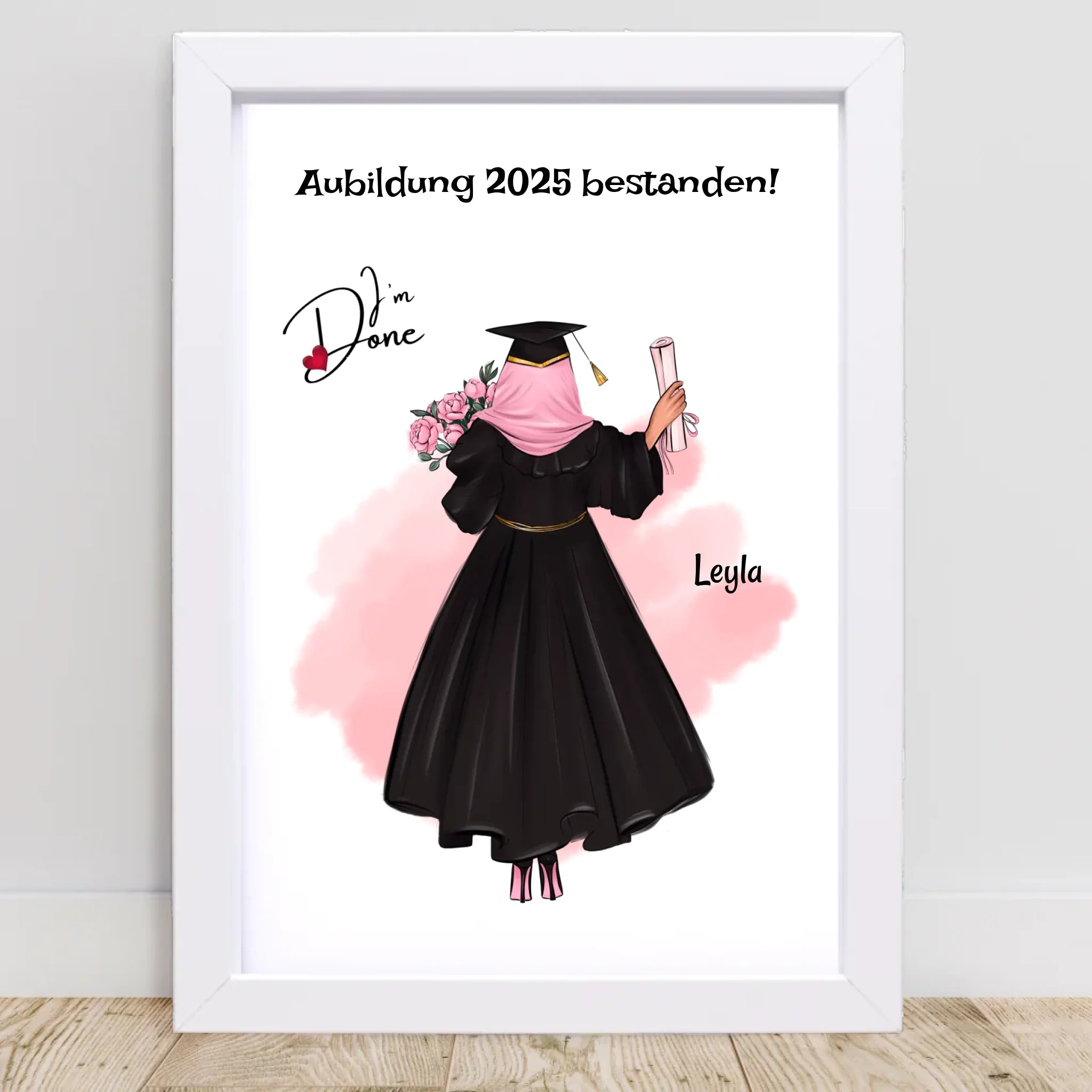 Mädchen mit Kopftuch Muslimin Ausbildung Abschlussgeschenk Poster personalisiert - Cantty