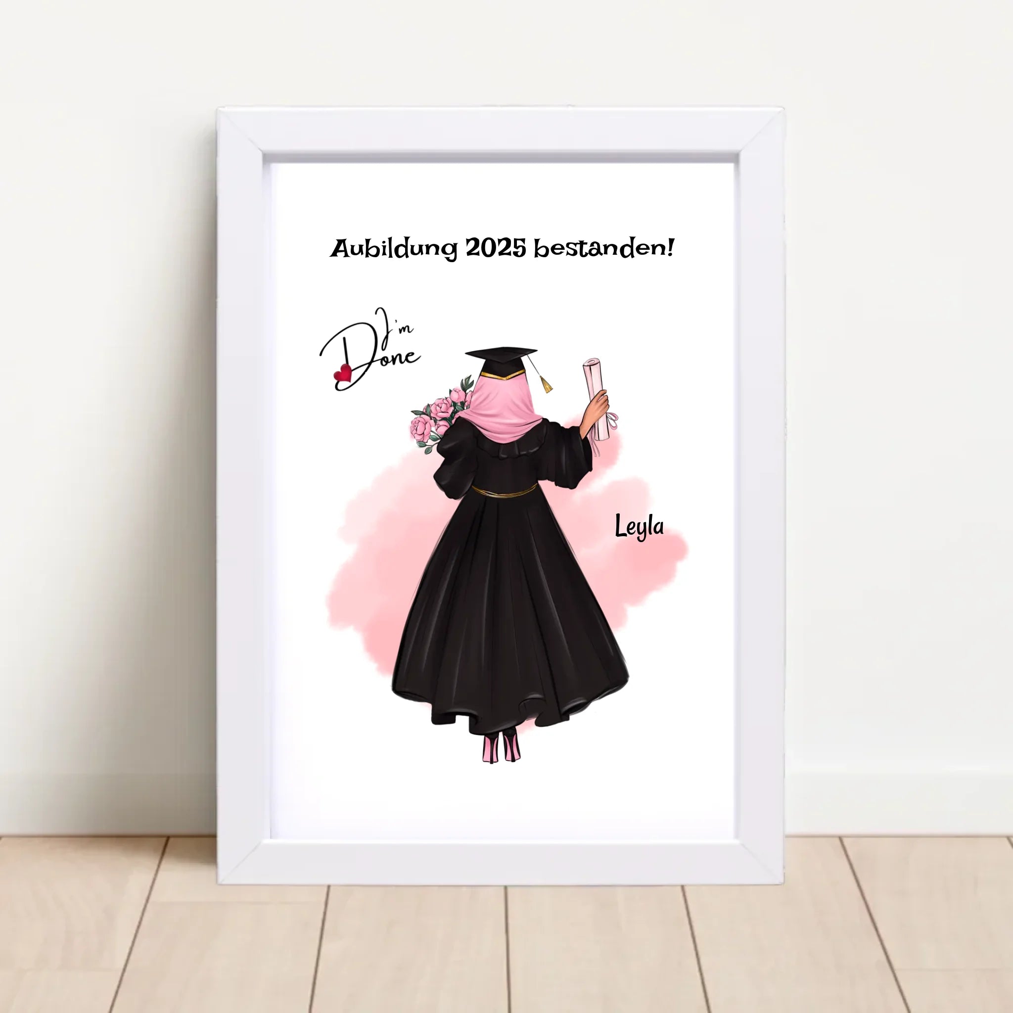 Mädchen mit Kopftuch Muslimin Ausbildung Abschlussgeschenk Poster personalisiert - Cantty