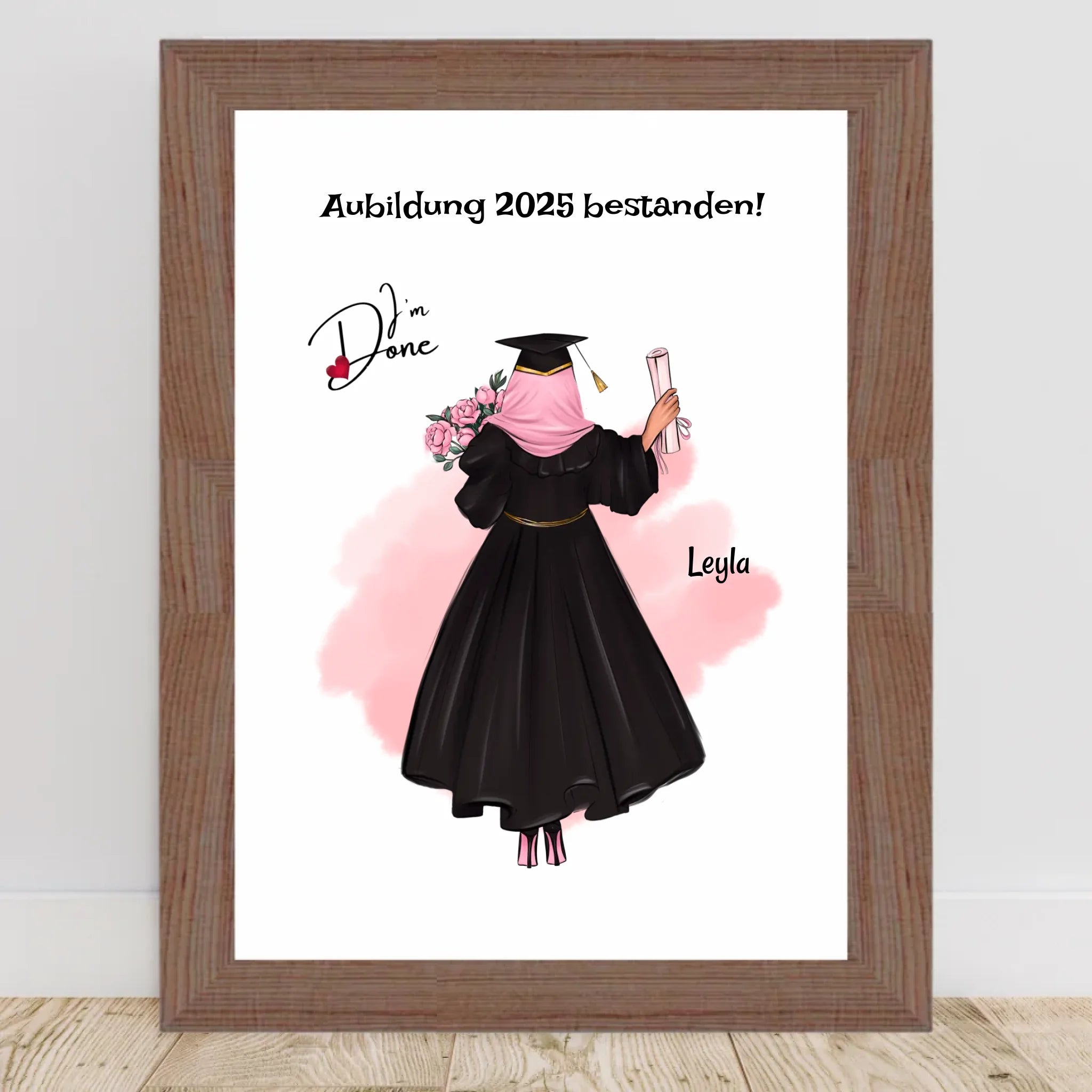 Mädchen mit Kopftuch Muslimin Ausbildung Abschlussgeschenk Poster personalisiert - Cantty
