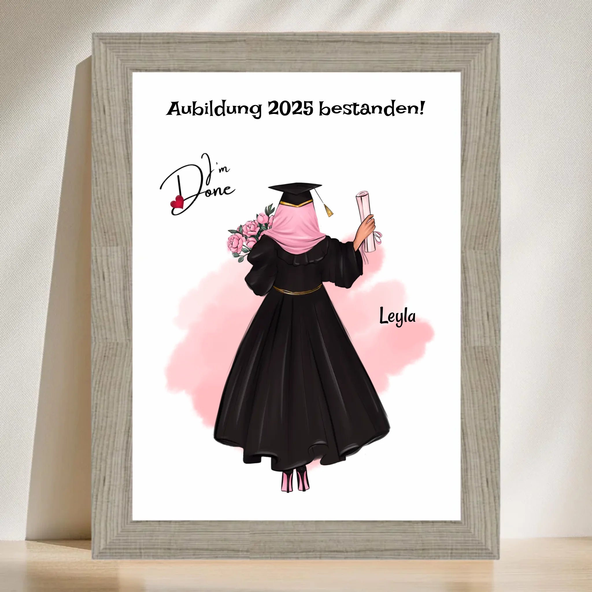 Mädchen mit Kopftuch Muslimin Ausbildung Abschlussgeschenk Poster personalisiert - Cantty