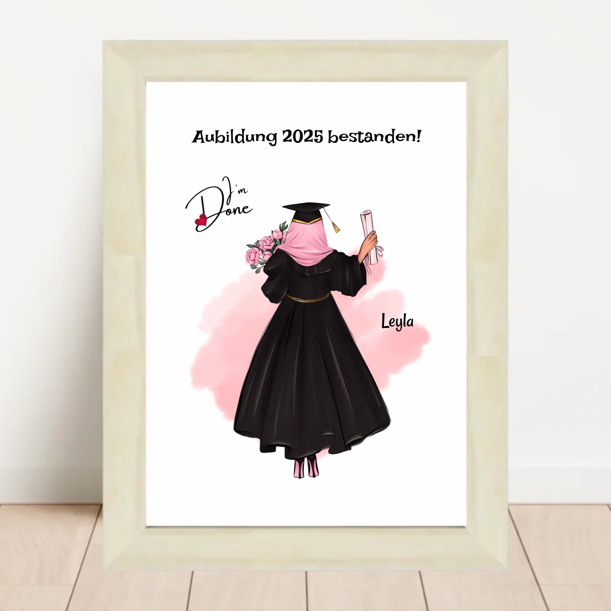 Mädchen mit Kopftuch Muslimin Ausbildung Abschlussgeschenk Poster personalisiert - Cantty