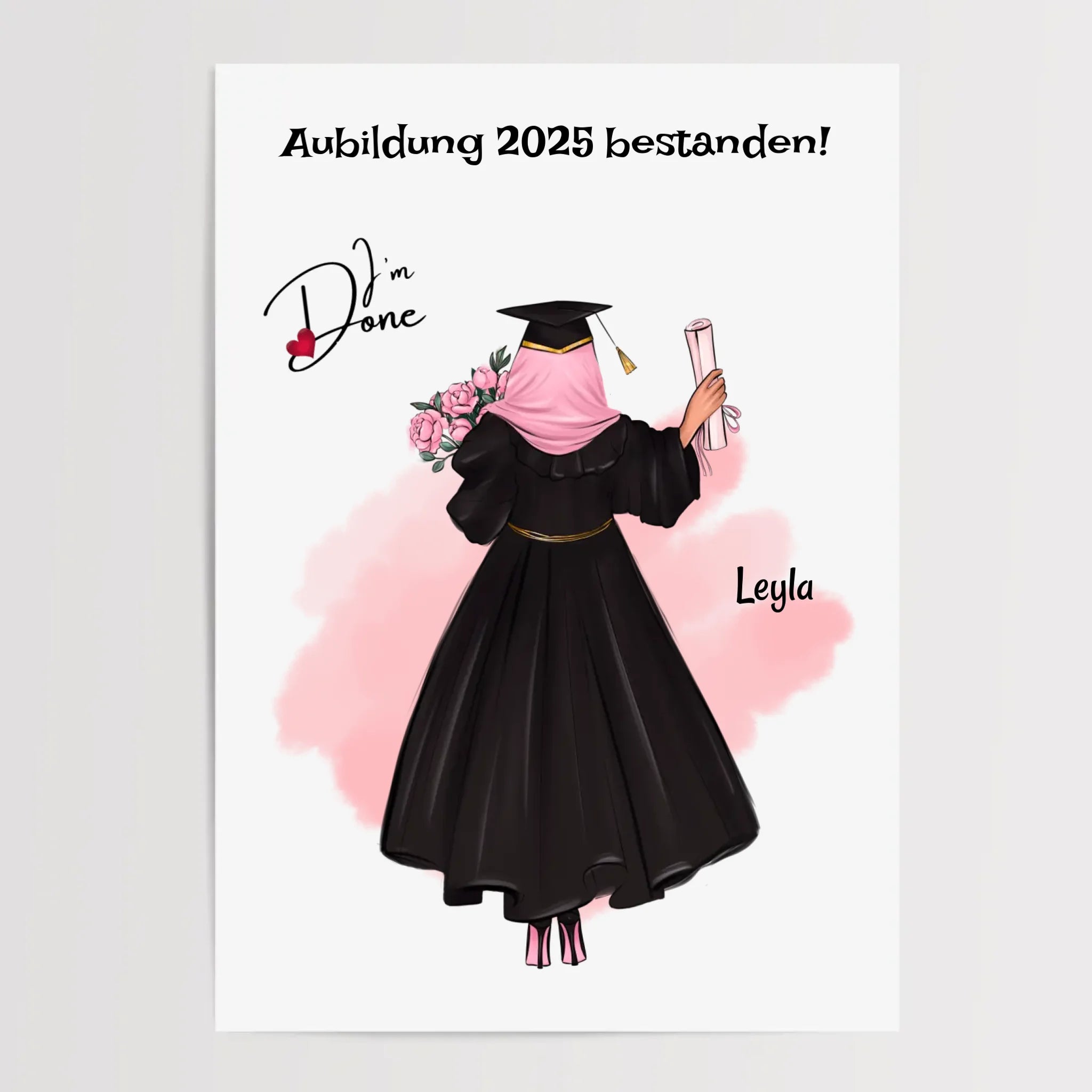 Mädchen mit Kopftuch Muslimin Ausbildung Abschlussgeschenk Poster personalisiert - Cantty
