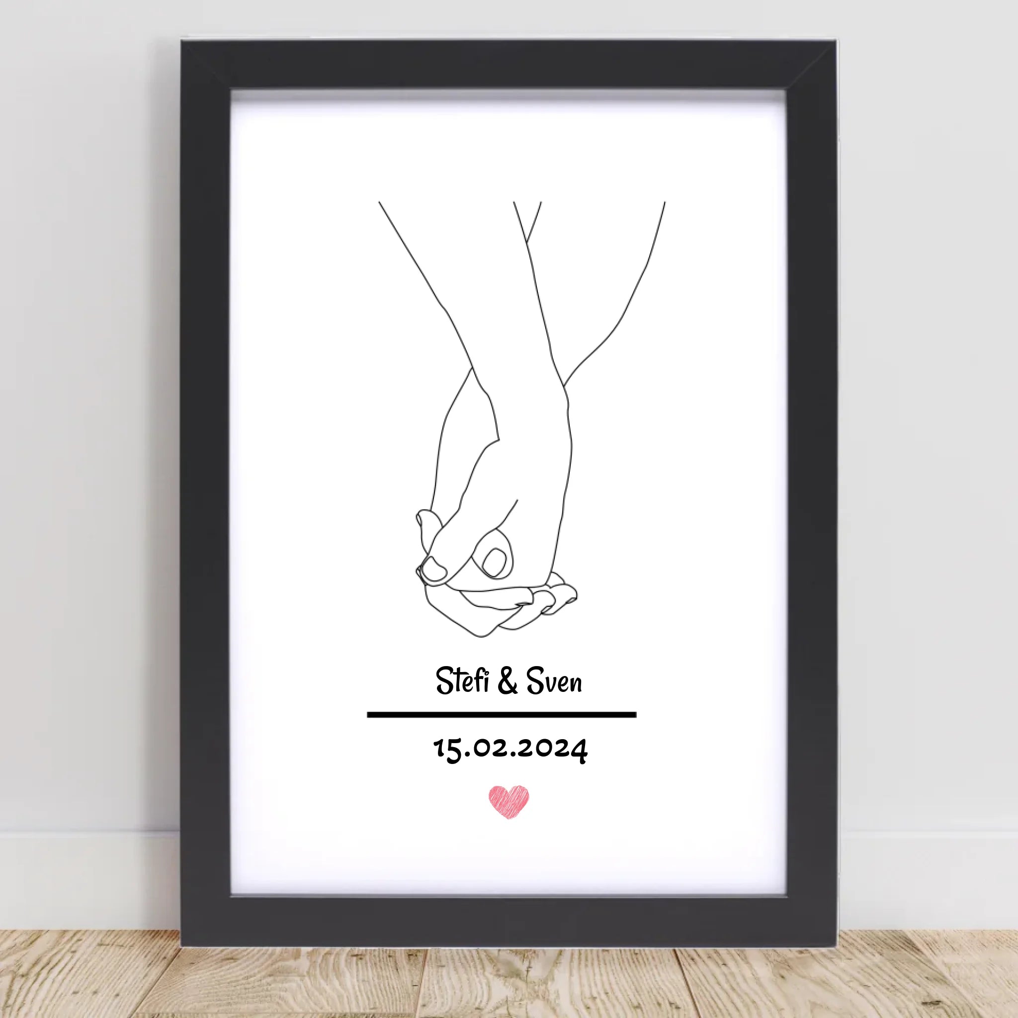 Paar Händchenhalten Linien Poster Geschenk zum Jahrestag personalisiert - Cantty