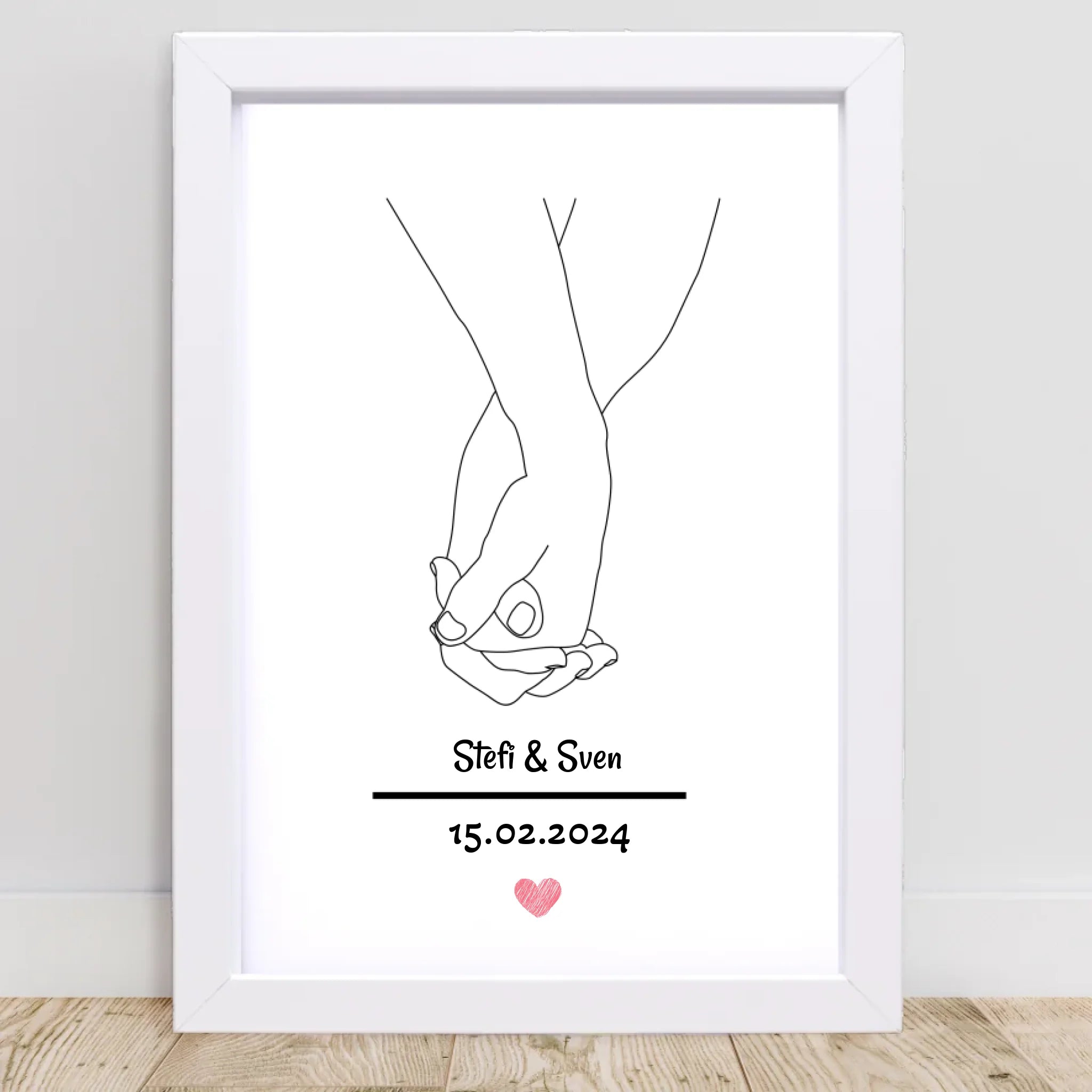 Paar Händchenhalten Linien Poster Geschenk zum Jahrestag personalisiert - Cantty
