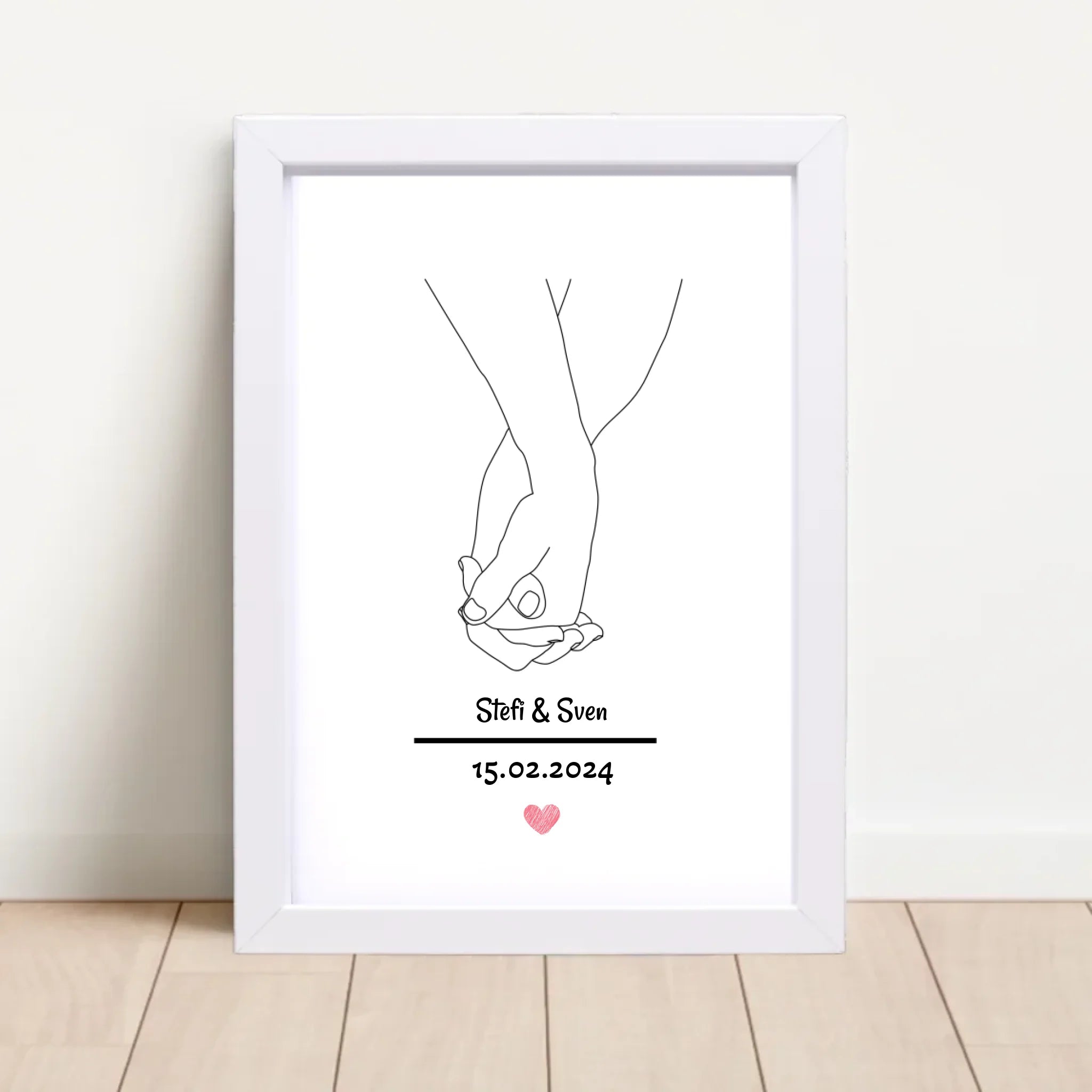 Paar Händchenhalten Linien Poster Geschenk zum Jahrestag personalisiert - Cantty