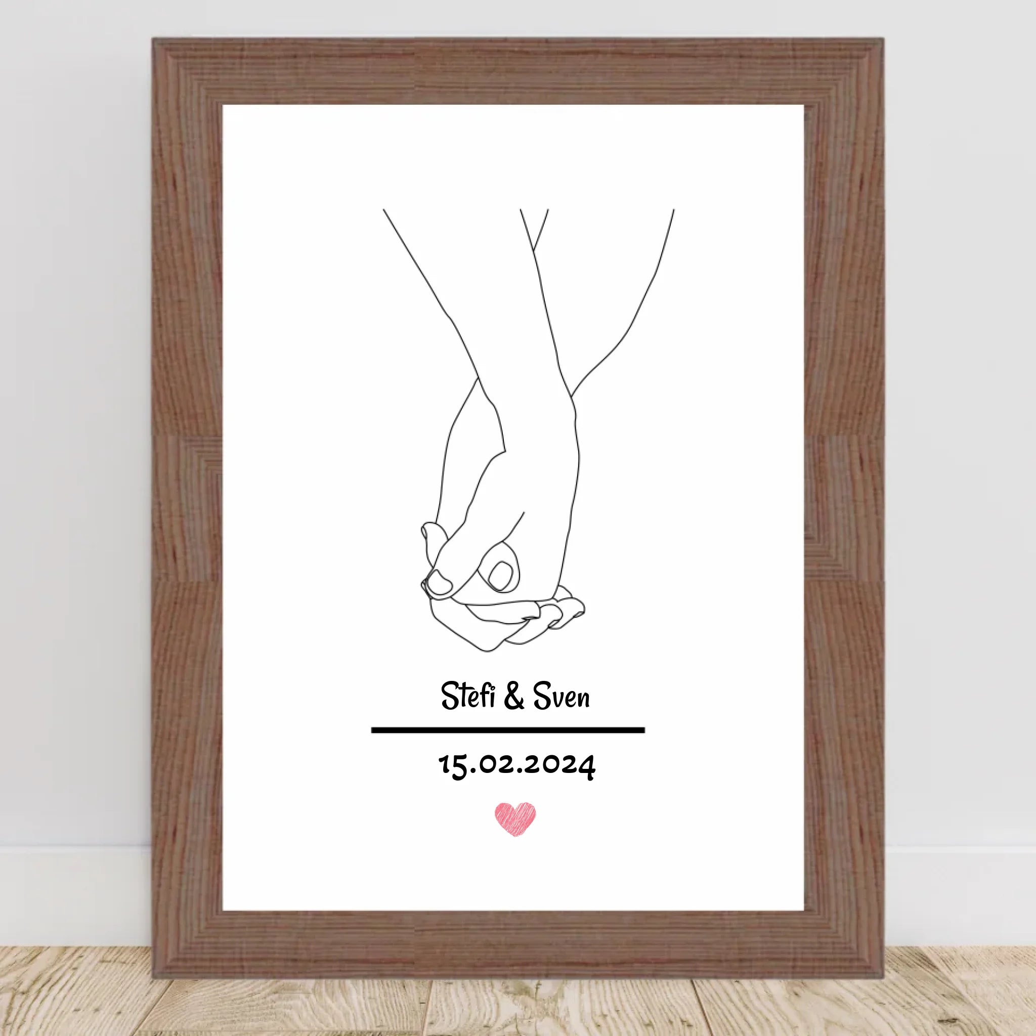 Paar Händchenhalten Linien Poster Geschenk zum Jahrestag personalisiert - Cantty