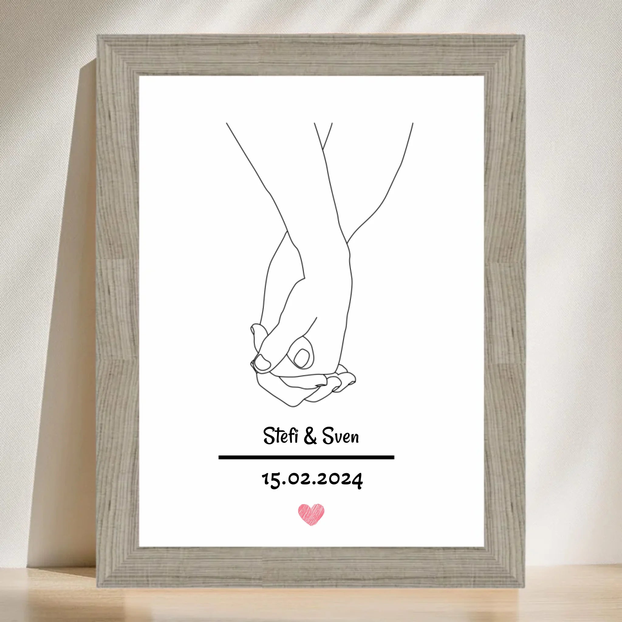 Paar Händchenhalten Linien Poster Geschenk zum Jahrestag personalisiert - Cantty