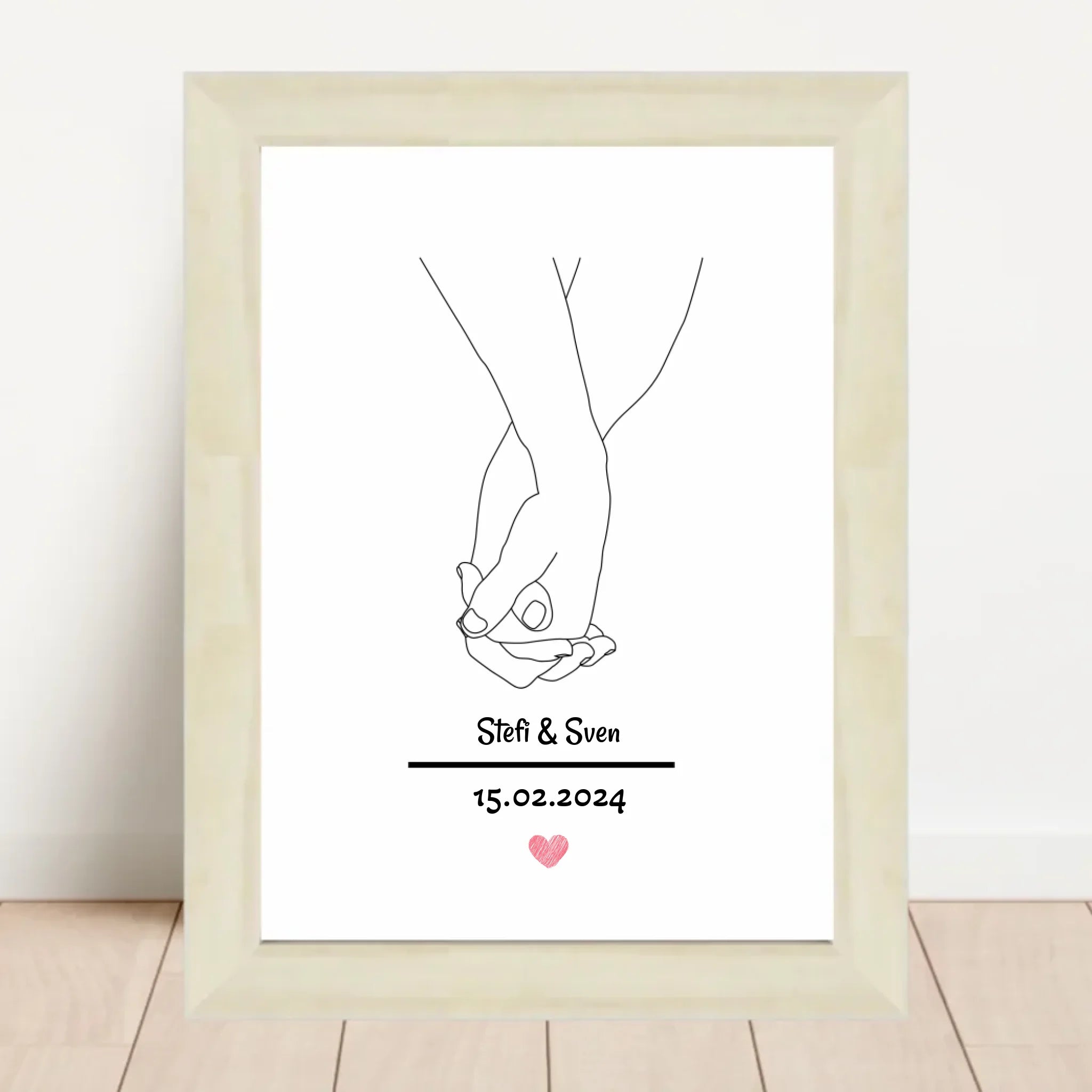 Paar Händchenhalten Linien Poster Geschenk zum Jahrestag personalisiert - Cantty