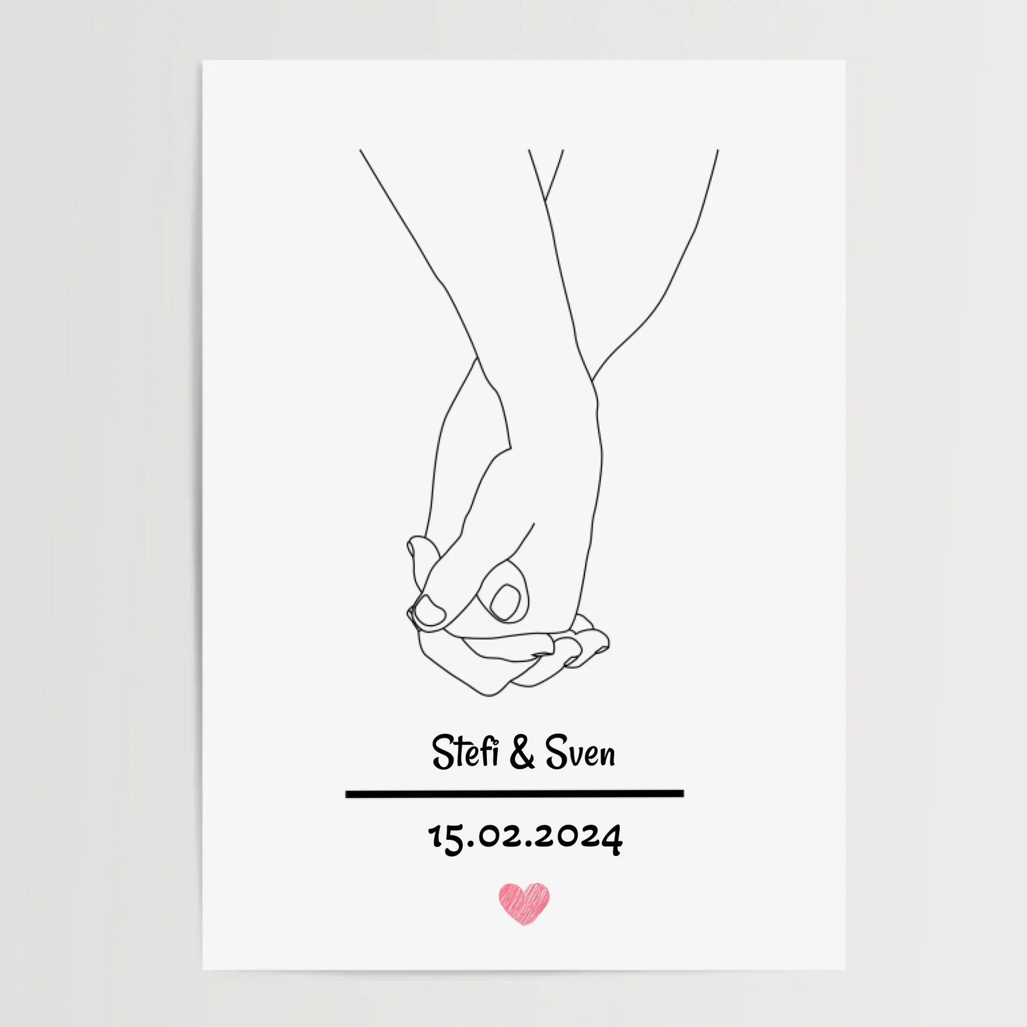 Paar Händchenhalten Linien Poster Geschenk zum Jahrestag personalisiert - Cantty