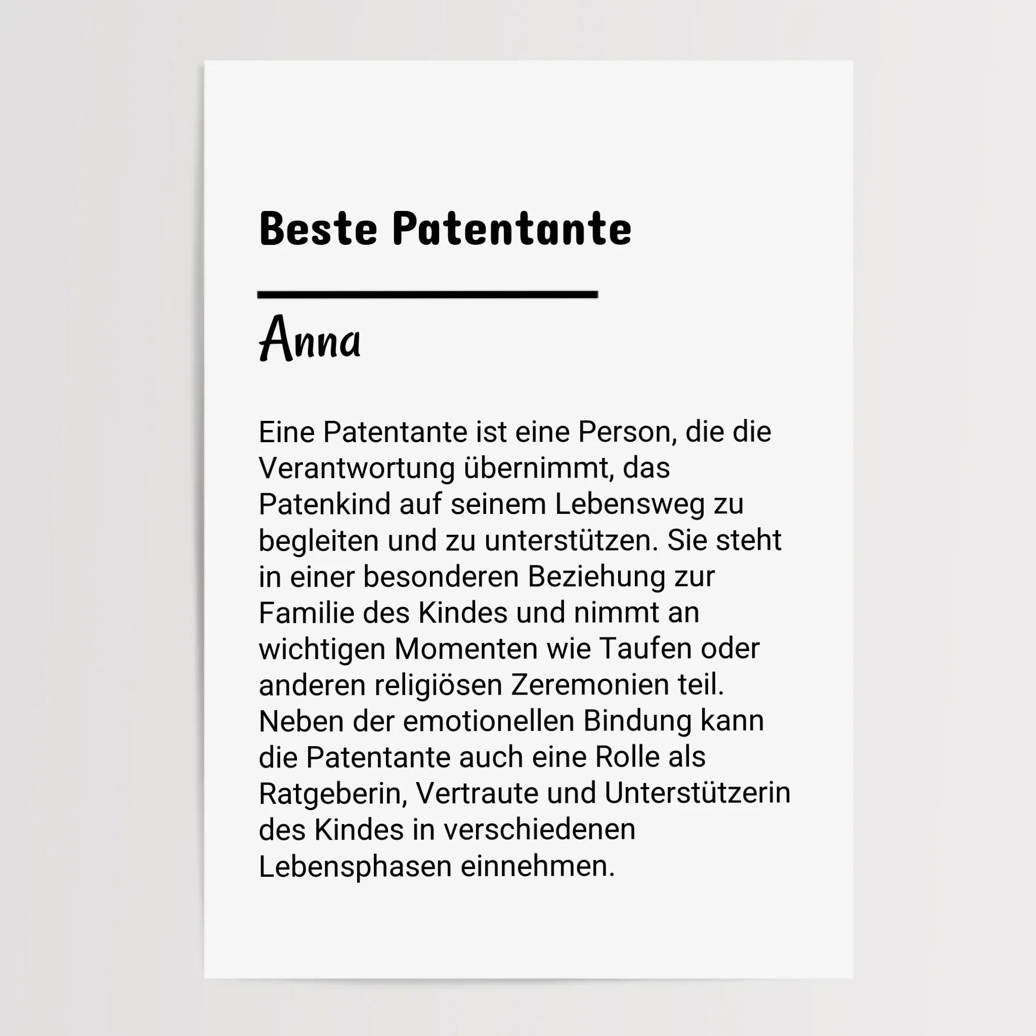 Patentante Definition Posterdruck Geschenk personalisiert - Cantty