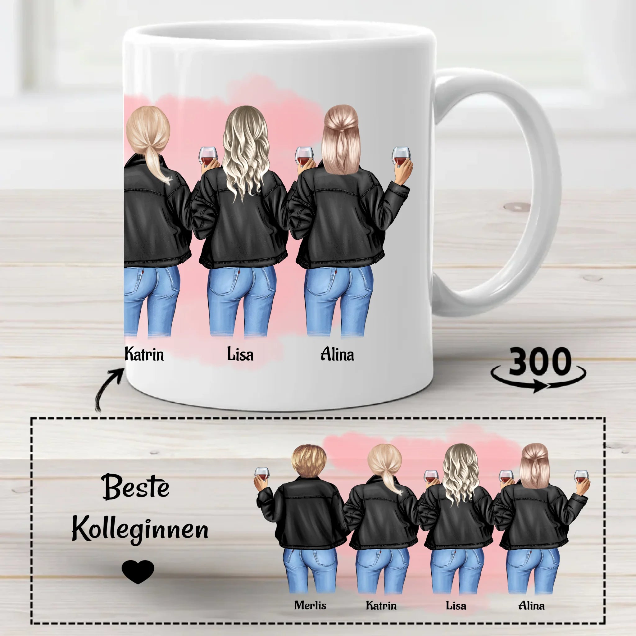 4 Kolleginnen Tasse Geschenk personalisiert - Cantty