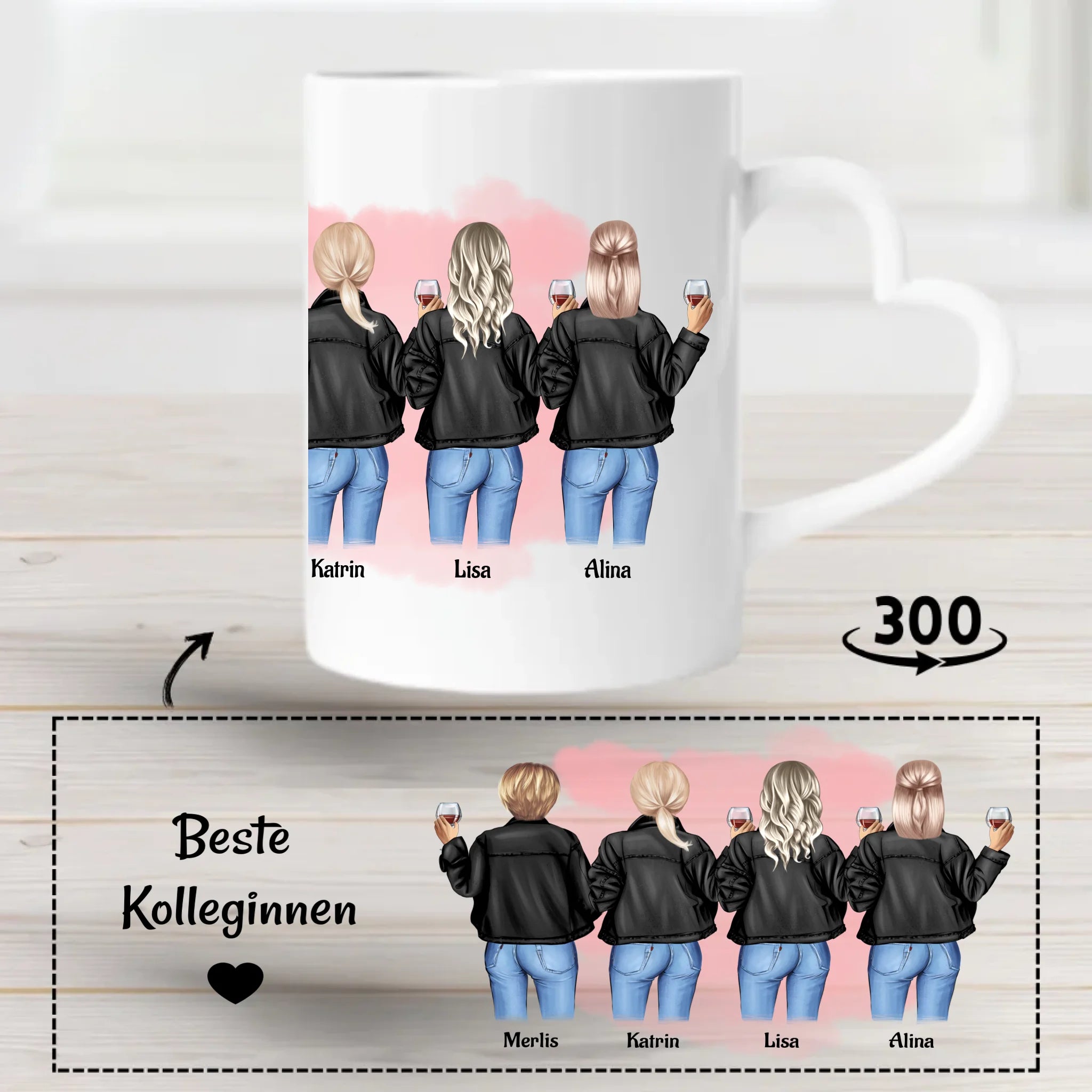 4 Kolleginnen Tasse Geschenk personalisiert - Cantty