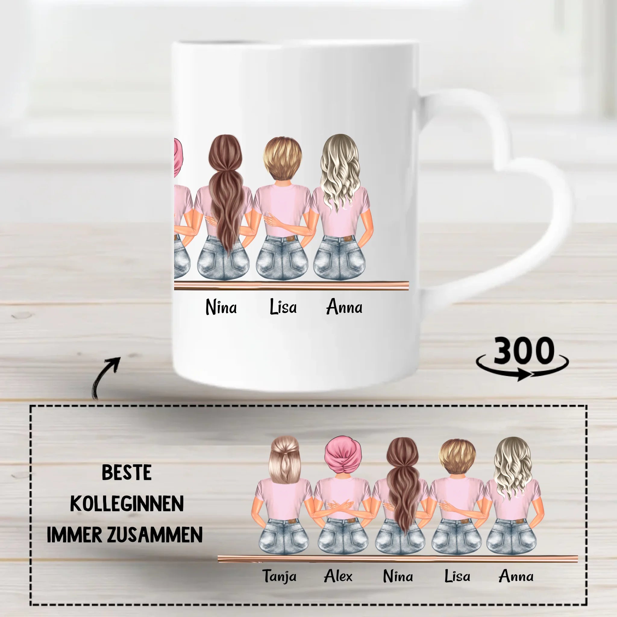 5 Kolleginnen Tasse Geschenk personalisiert - Cantty