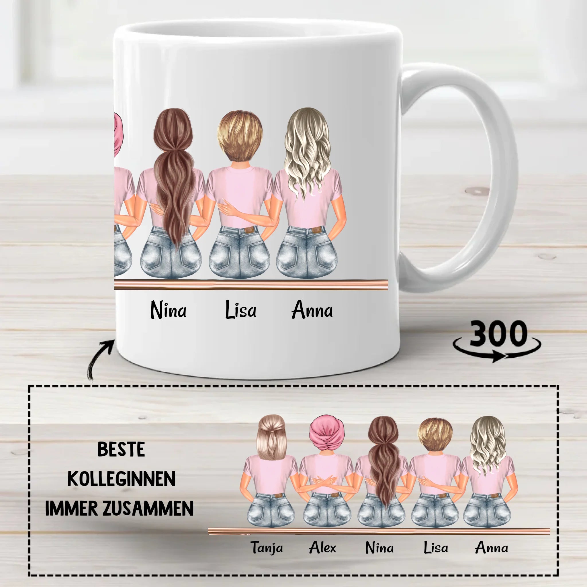 5 Kolleginnen Tasse Geschenk personalisiert - Cantty