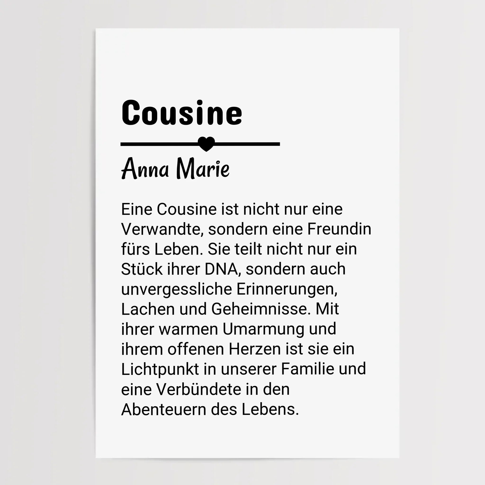 Cousine Definition Poster Geschenk personalisiert - Cantty