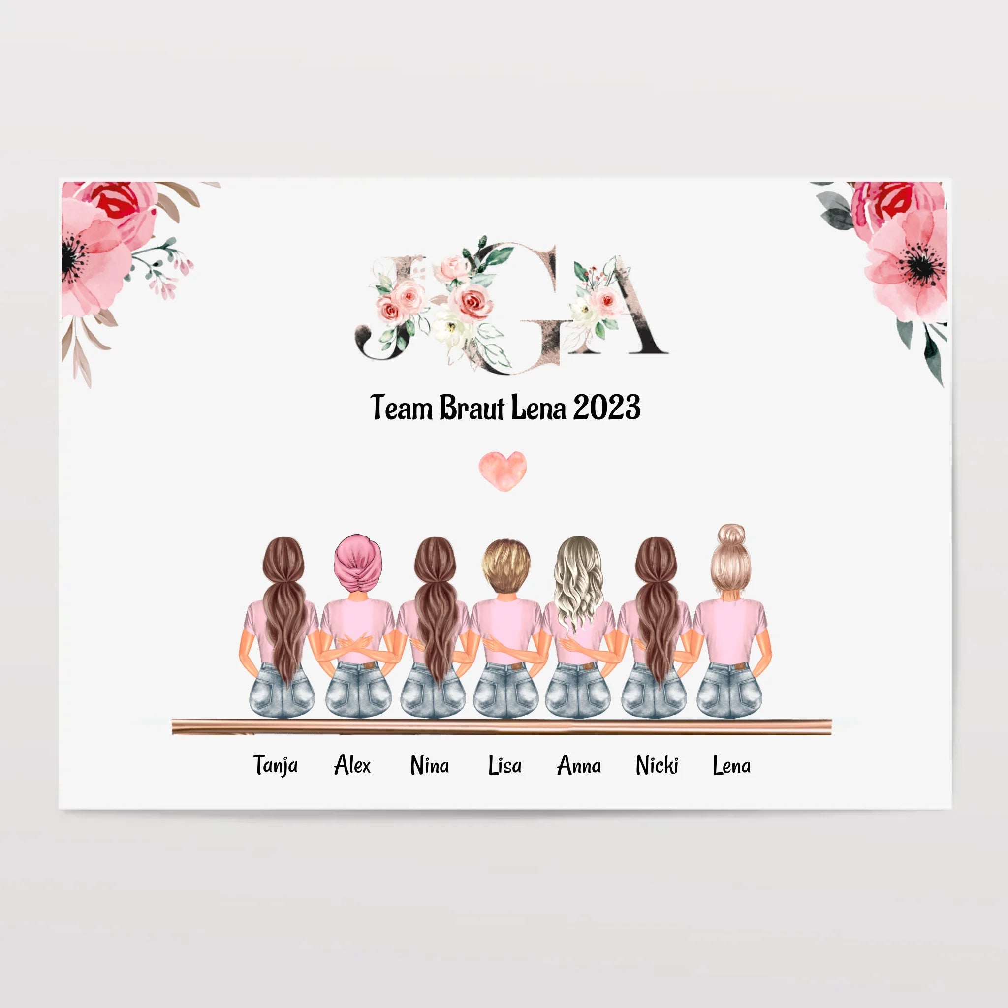 7 Freundinnen JGA Geburtstag Bild personalisiert - Cantty