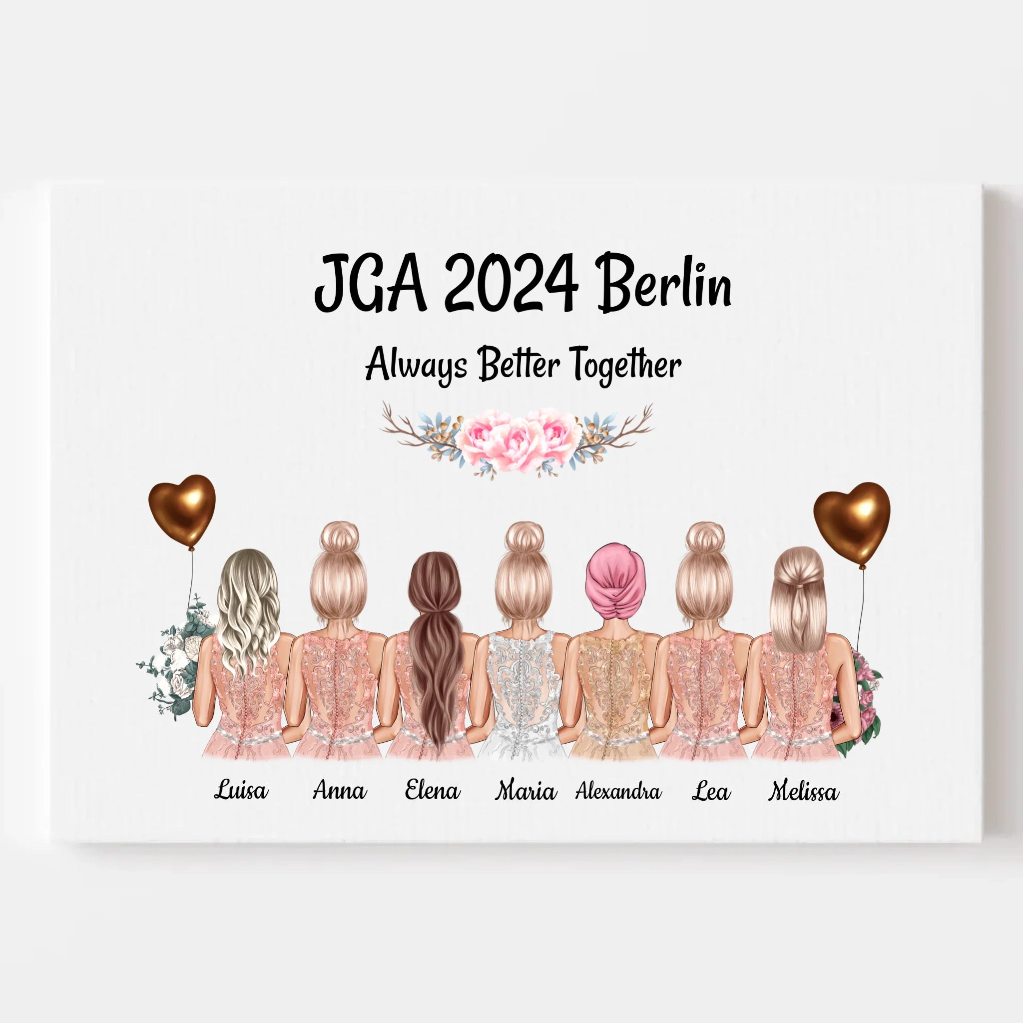 7 Mädchen JGA Leinwandbild Geschenk für die Braut - Cantty