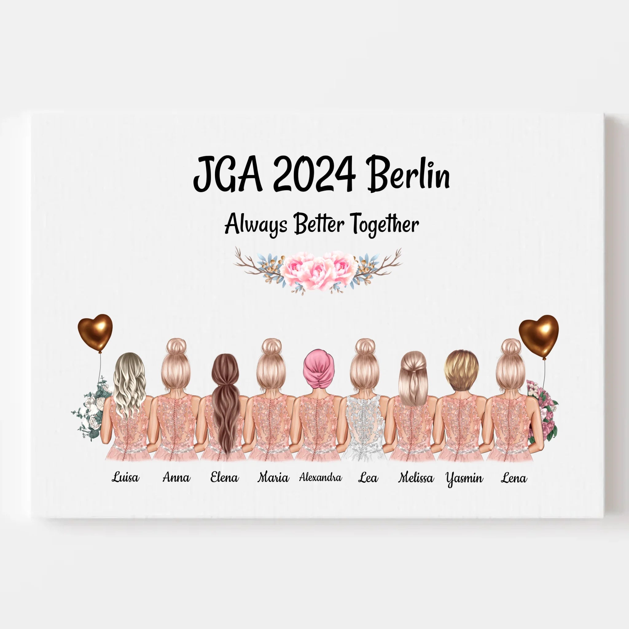 9 Frauen JGA Geschenk Leinwandbild personalisiert - Cantty