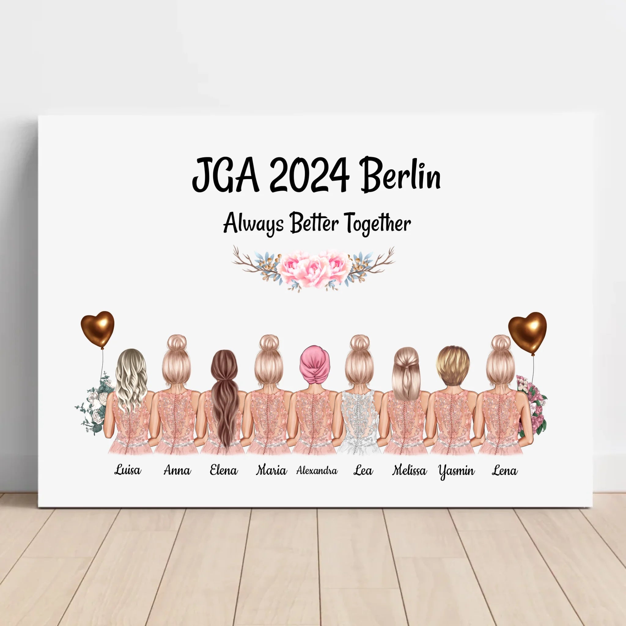 9 Frauen JGA Geschenk Leinwandbild personalisiert - Cantty