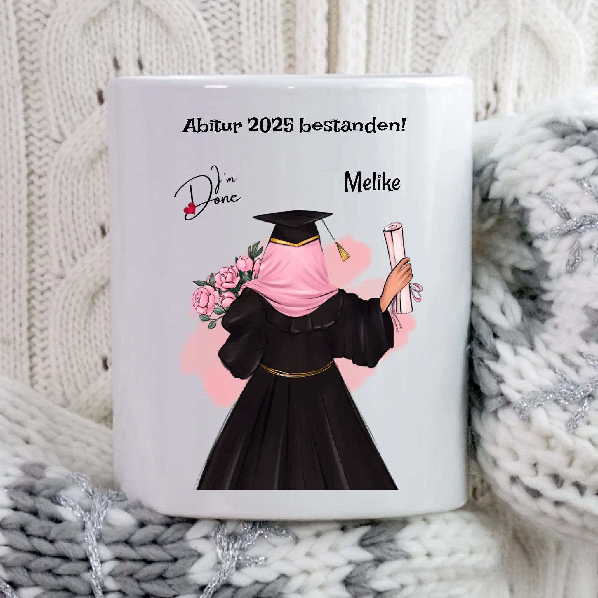 Abitur Tasse Mädchen mit Kopftuch Geschenk personalisiert - Cantty