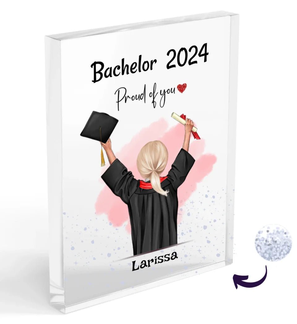 Bachelor Abschluss Mädchen Acrylglas Bild mit Konfetti personalisiert - Cantty