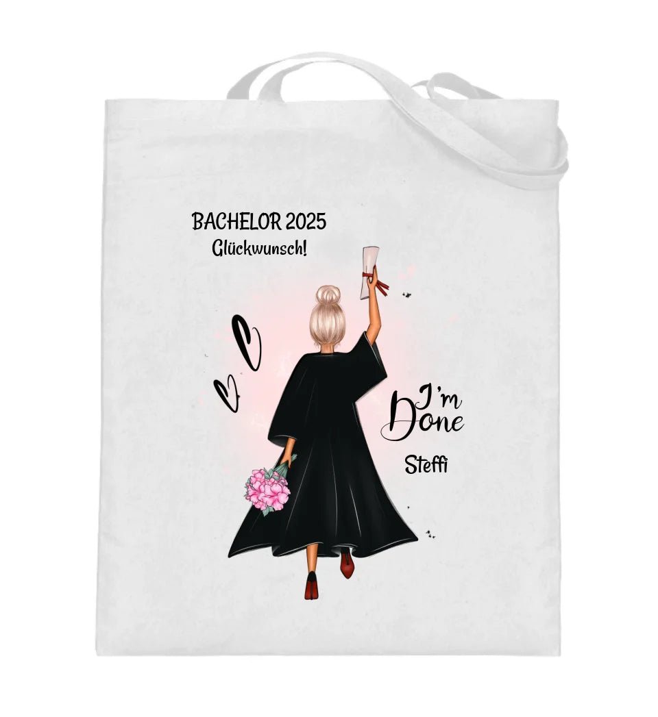 Bachelor Abschluss Mädchen Jutebeutel Geschenk personalisiert - Cantty