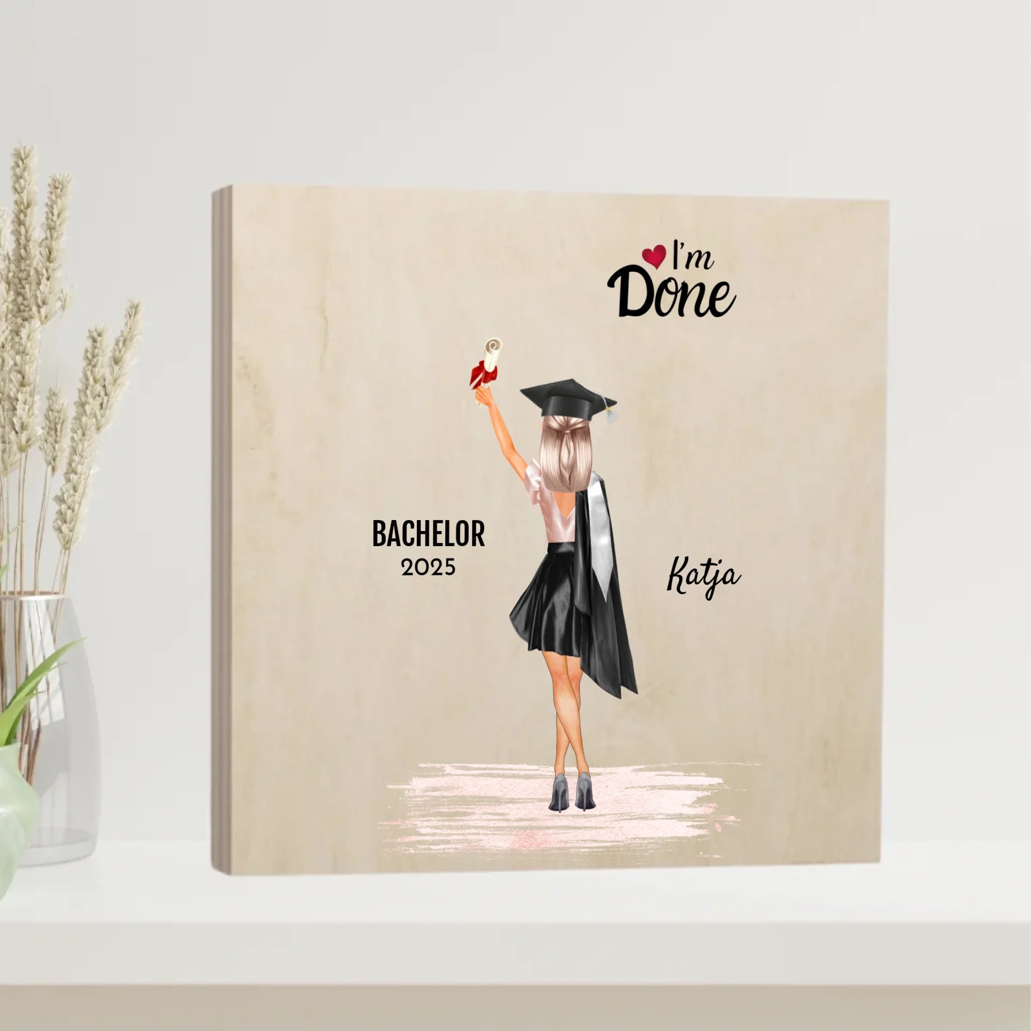 Bachelor & Master Abschlussgeschenk Holzdruck Bild für Mädchen - Cantty